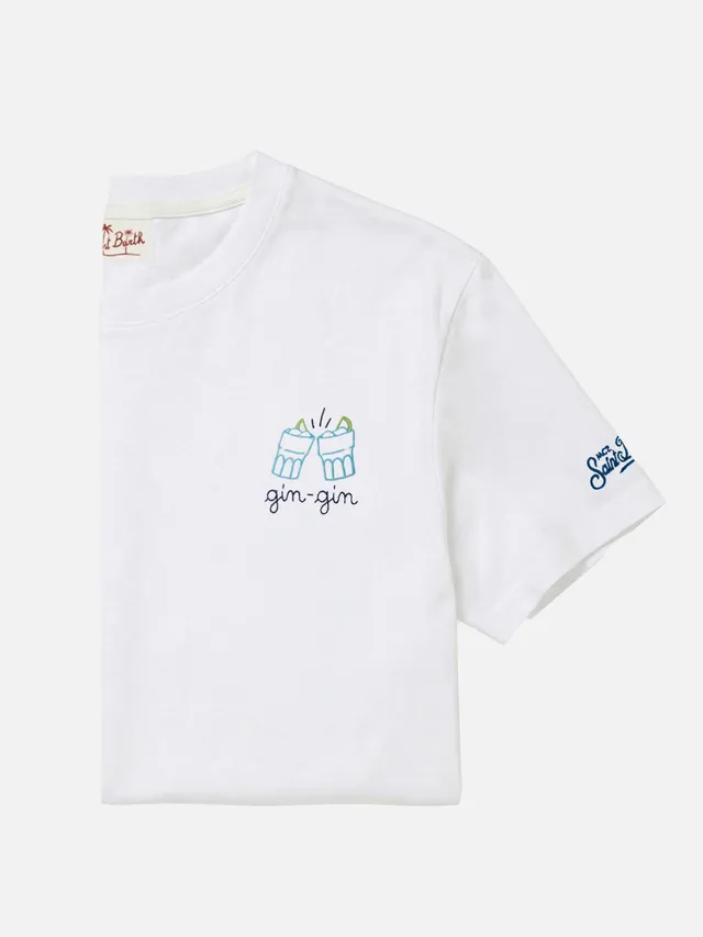 mc2-saint-barth-portofino-t-shirt-uomo-bianca-cotone-con-ricamo-gin-gin image 1