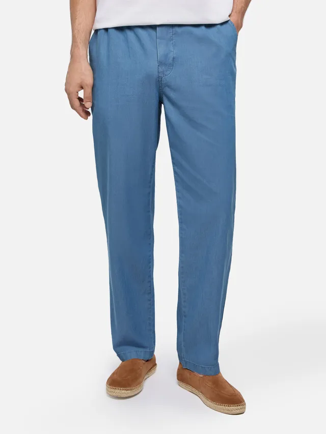 mc2-saint-barth-calais-pantaloni-in-chambray-di-cotone-blu-denim-con-coulisse image 1