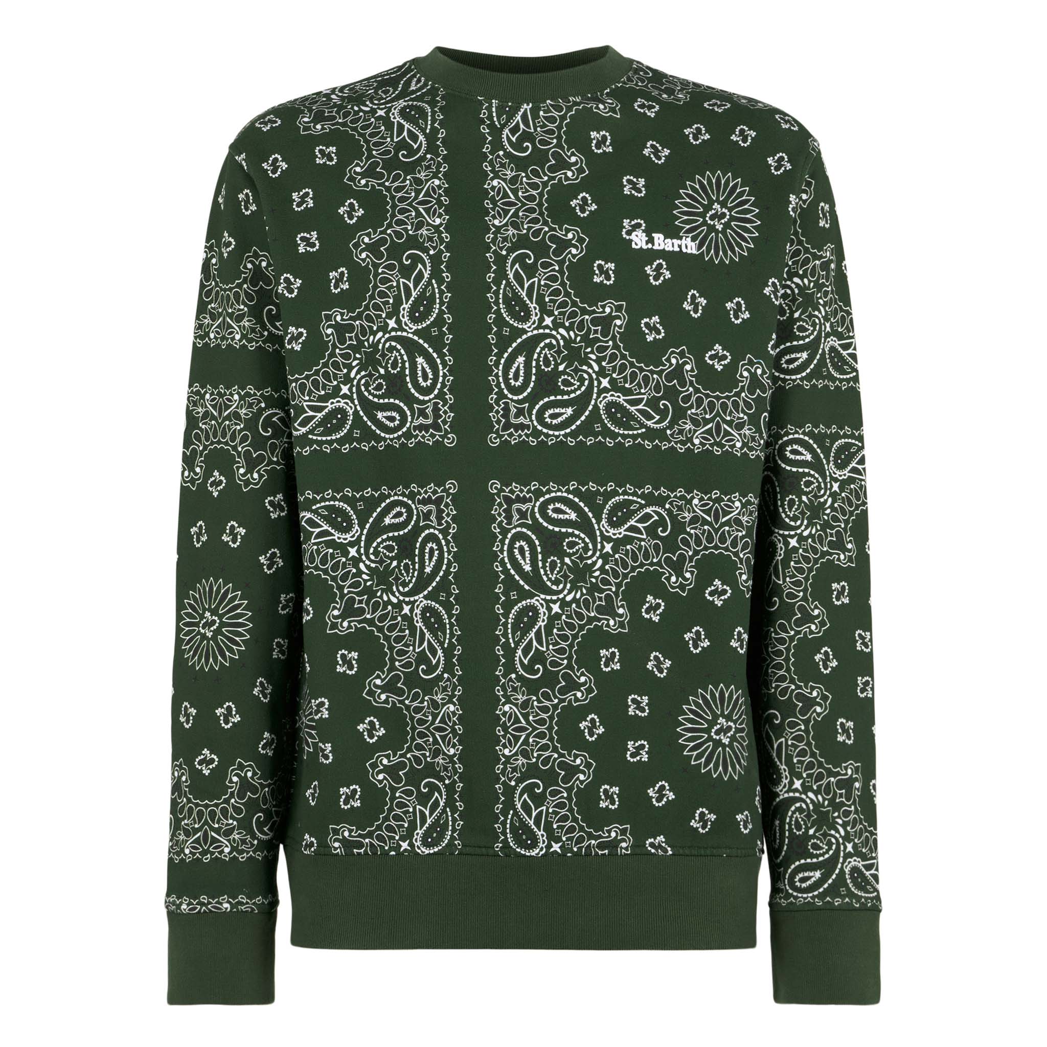 mc2-saint-barth-felpa-uomo-girocollo-verde-stampa-bandana image 4