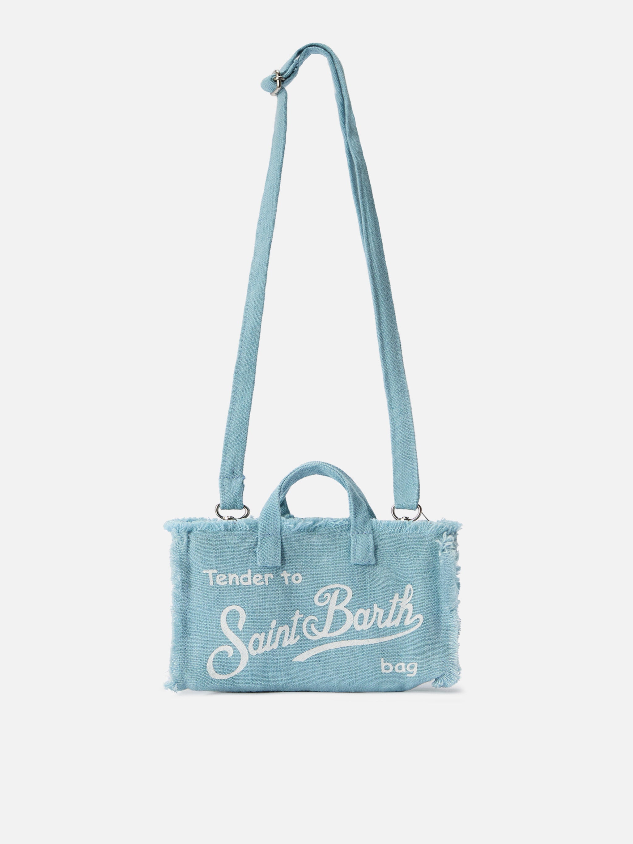 mc2-saint-barth-borsa-phone-micro-in-lino-azzurro-con-logo-a-contrasto image 1