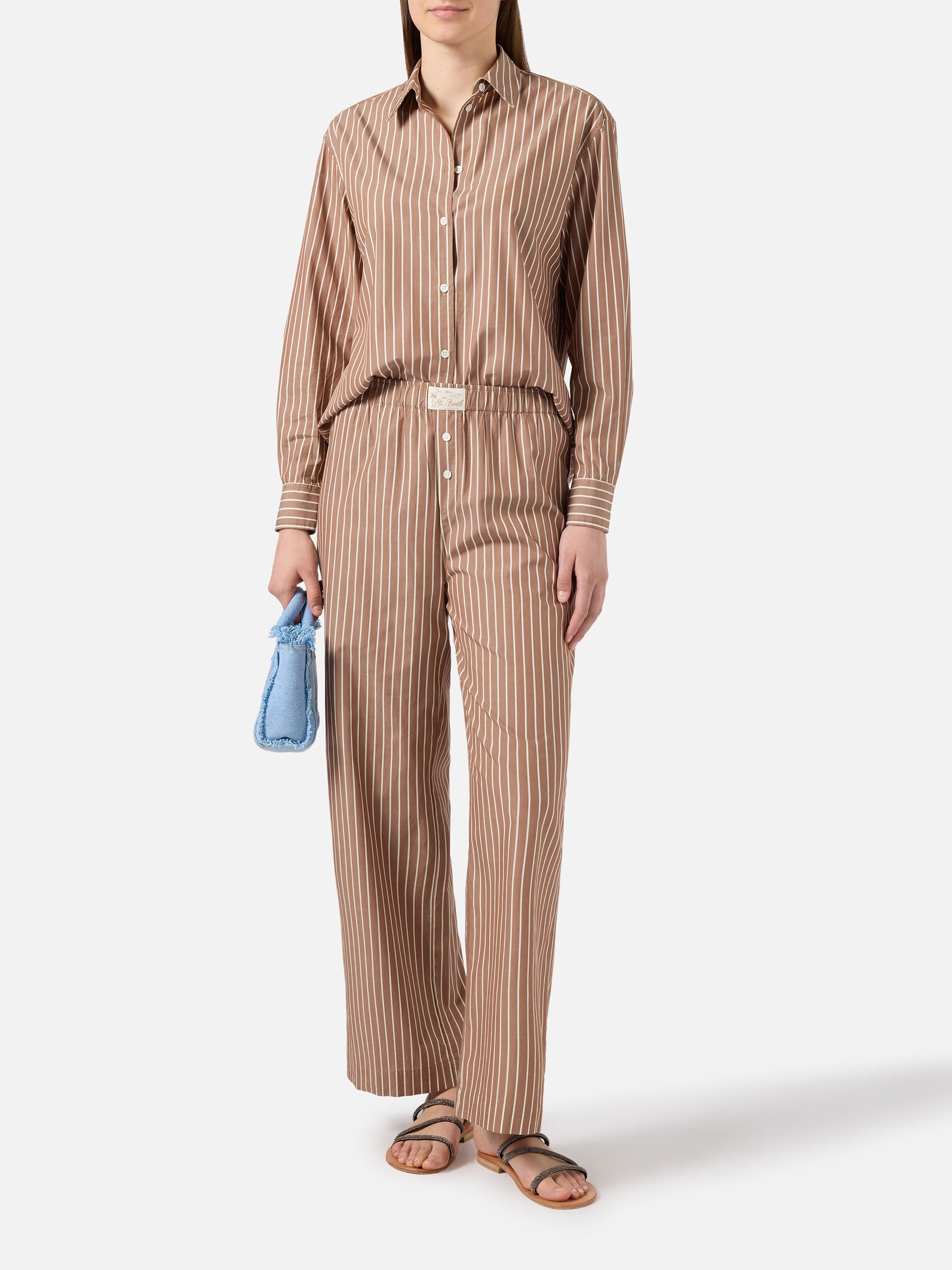 mc2-saint-barth-camicia-meredith-donna-in-cotone-a-righe-marroni image 4