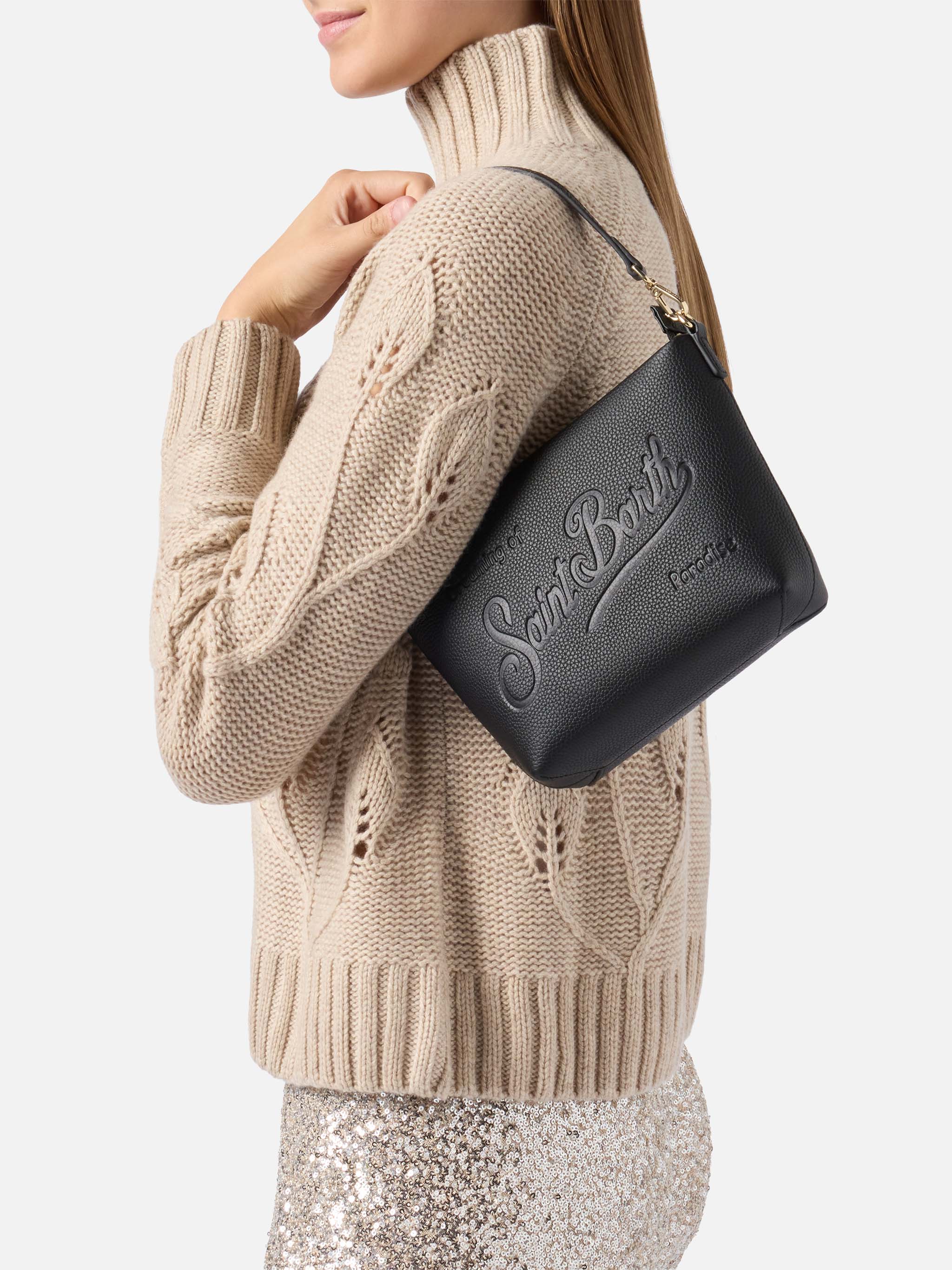 mc2-saint-barth-aline-bag-borsa-a-spalla-donna-in-pelle-martellata-nera image 2