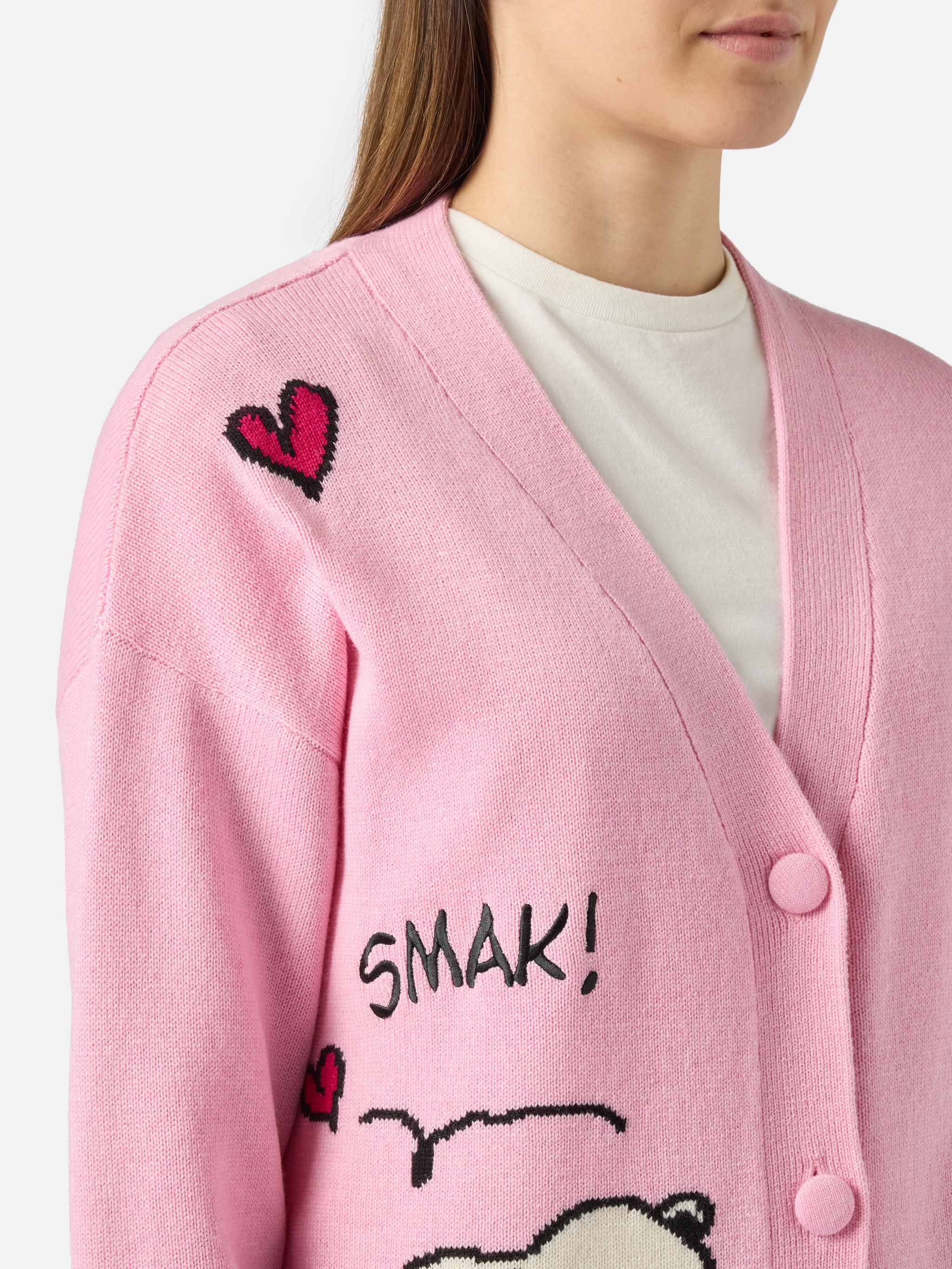 mc2-saint-barth-sasi-cardigan-misto-cashmere-rosa-jacquard-snoopy-peanuts image 2