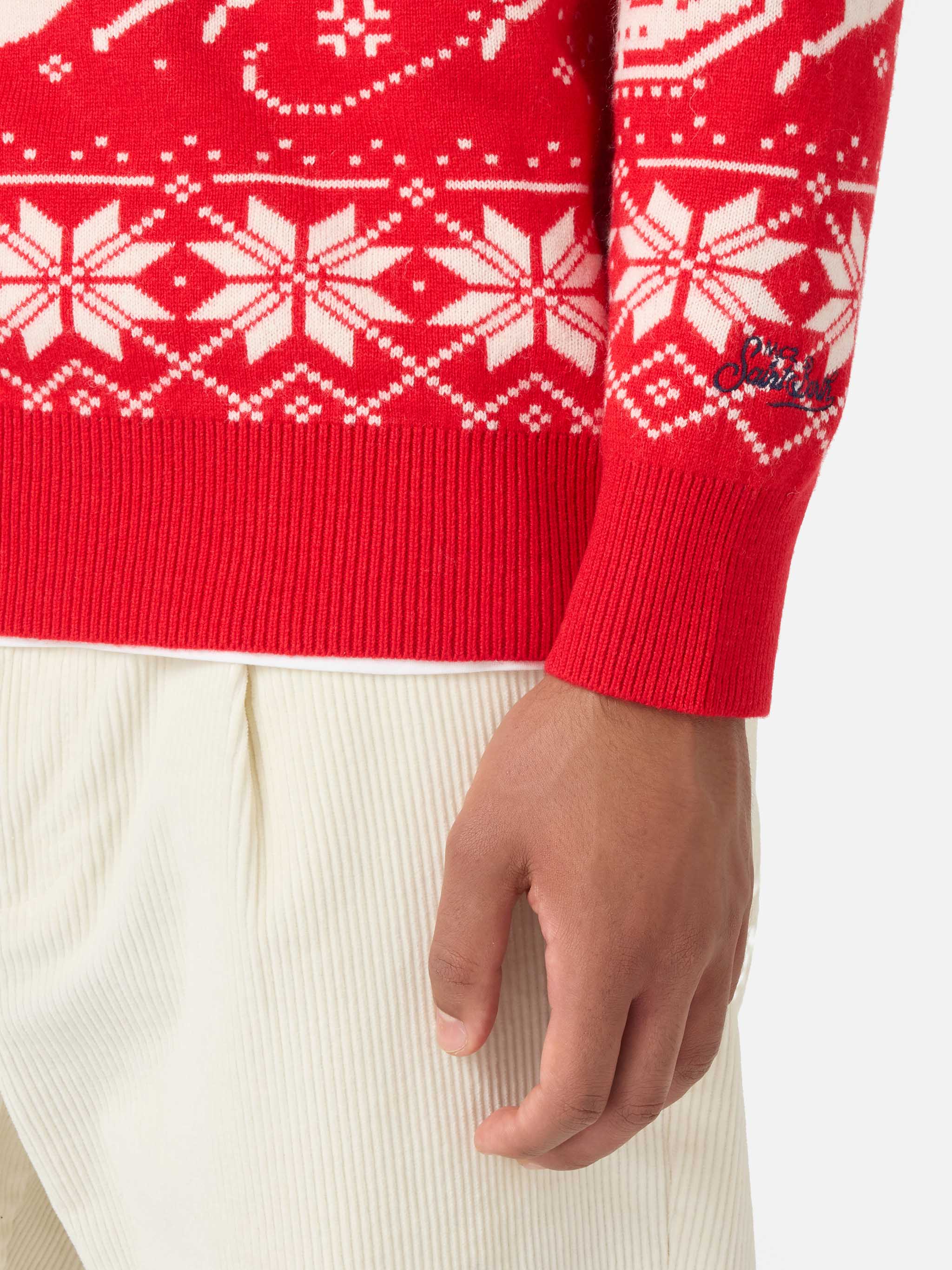 mc2-saint-barth-heron-maglione-uomo-rosso-fair-isle-jacquard-jingle-balls image 4