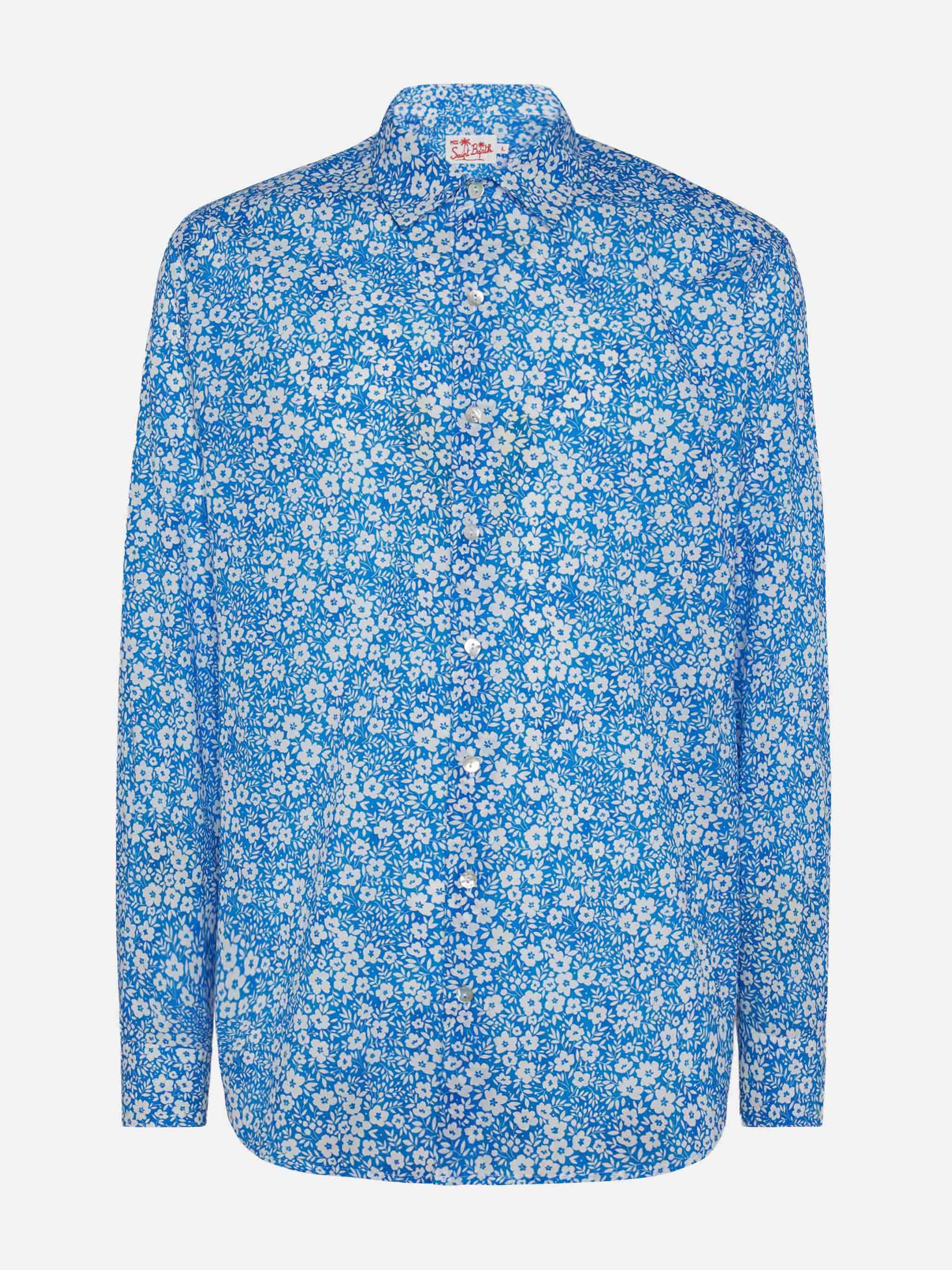 mc2-saint-barth-sikelia-camicia-uomo-mussola-cotone-fiori-azzurra image 4