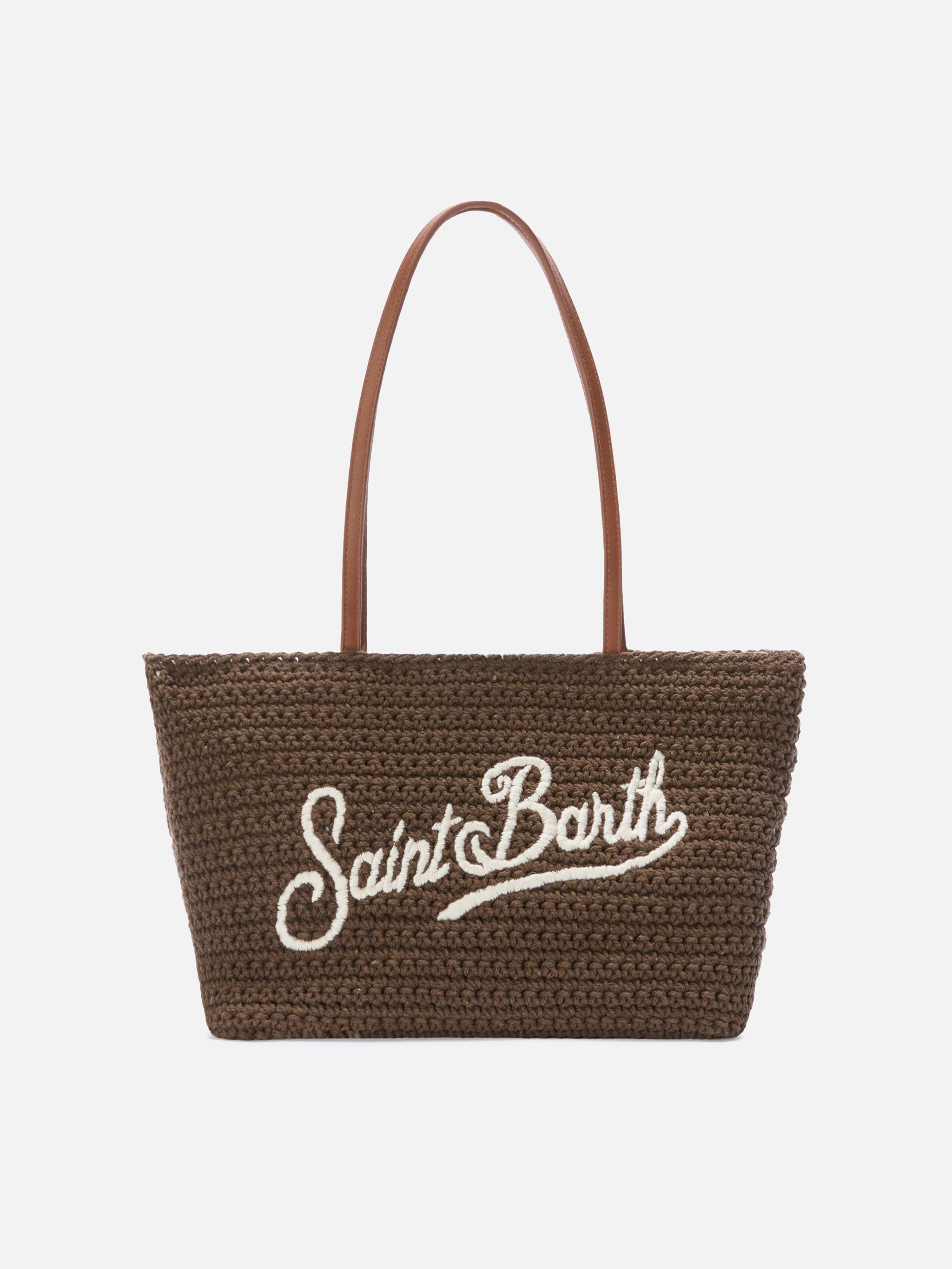 mc2-saint-barth-crochet-borsa-tote-medium-marrone-logo-ricamato image 1