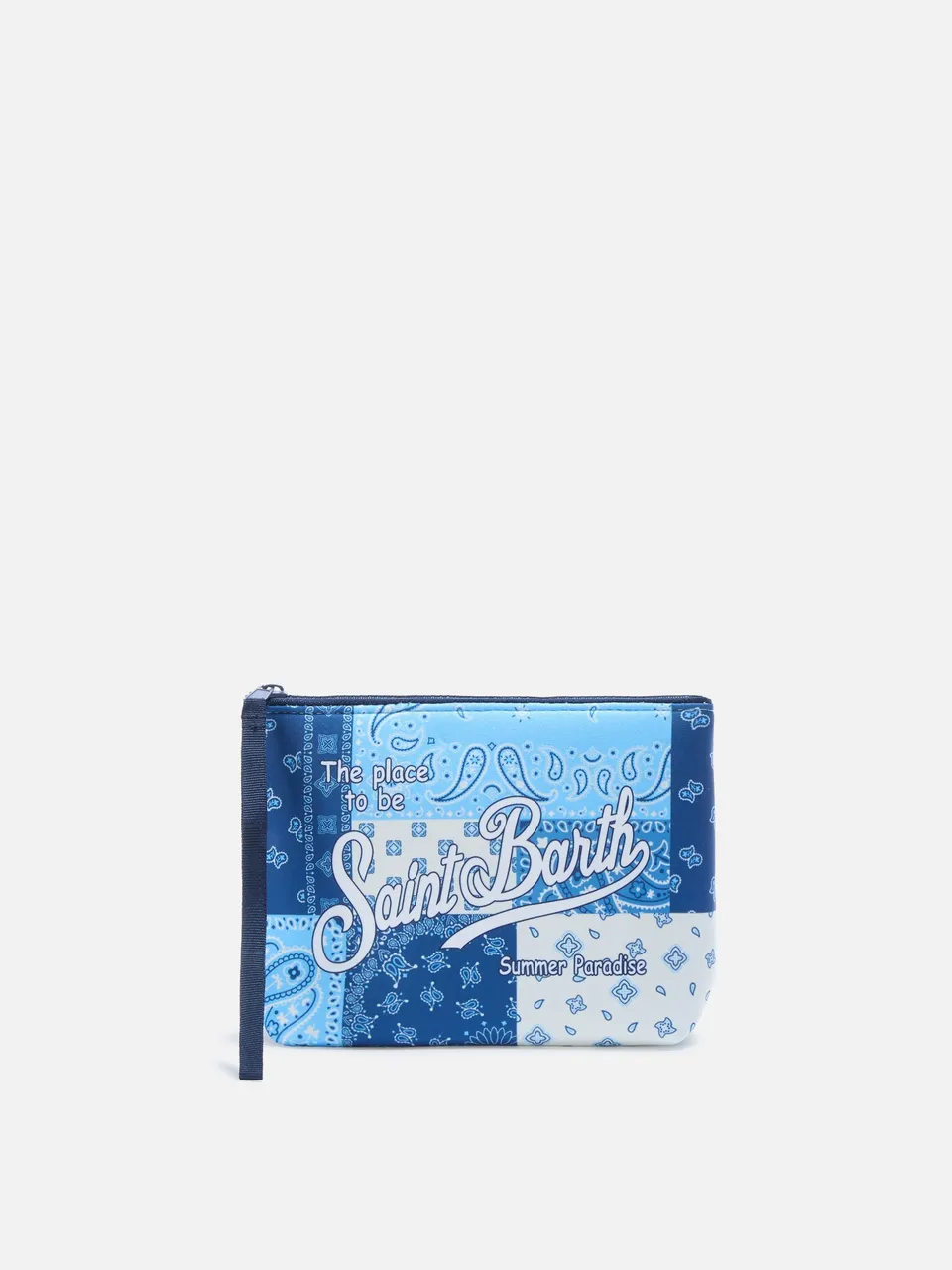 mc2-saint-barth-aline-pochette-in-scuba-stampa-foulard-patch-blu-e-bianco image 1