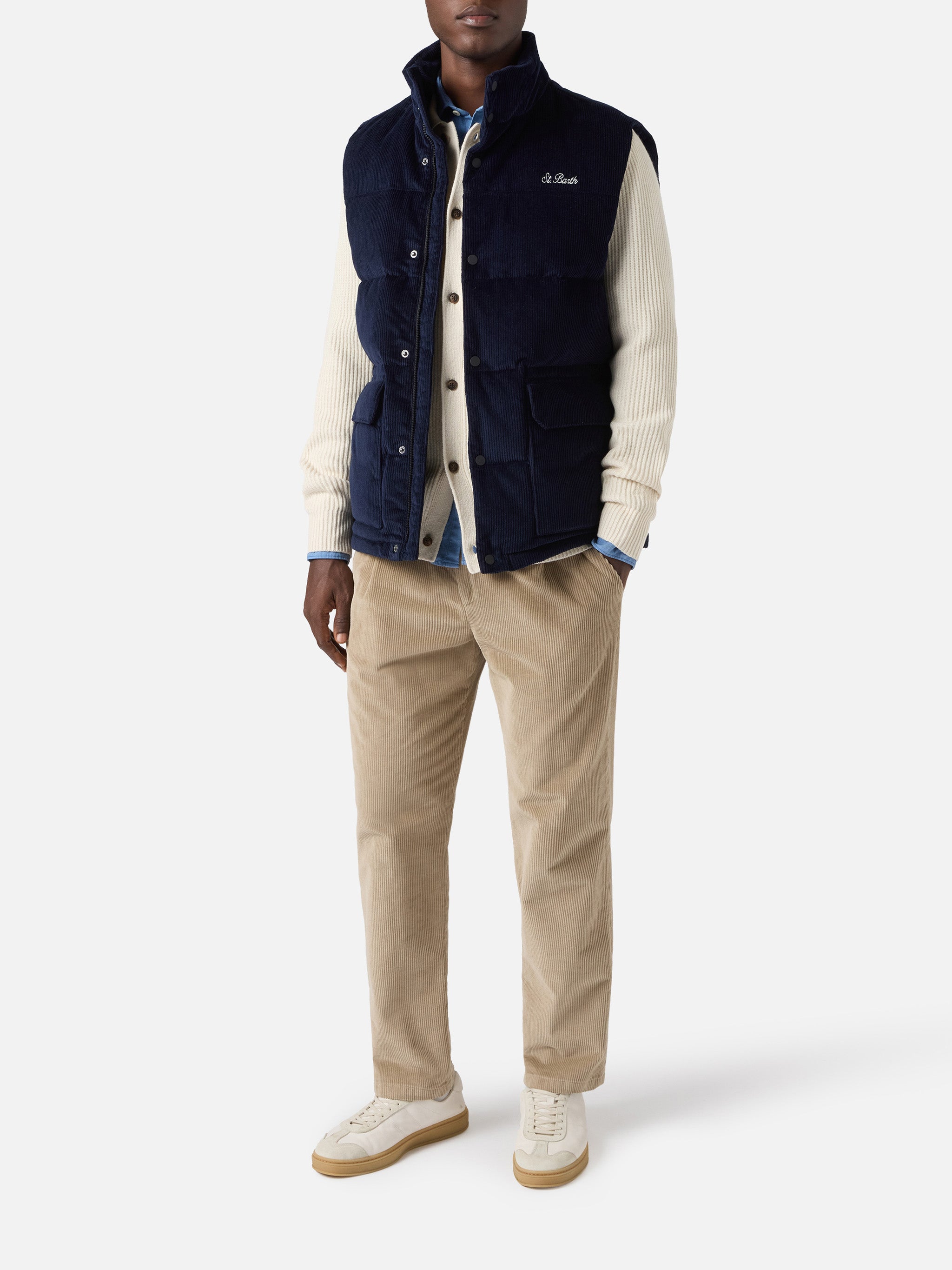 mc2-saint-barth-gilet-thunder-uomo-in-corduroy-blu-navy-imbottito-in-piuma image 2