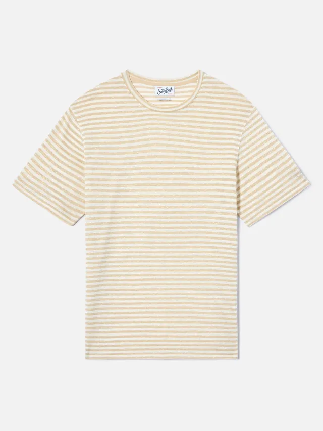 mc2-saint-barth-t-shirt-dover-uomo-in-cotone-a-righe-beige-con-ricamo-logo image 1