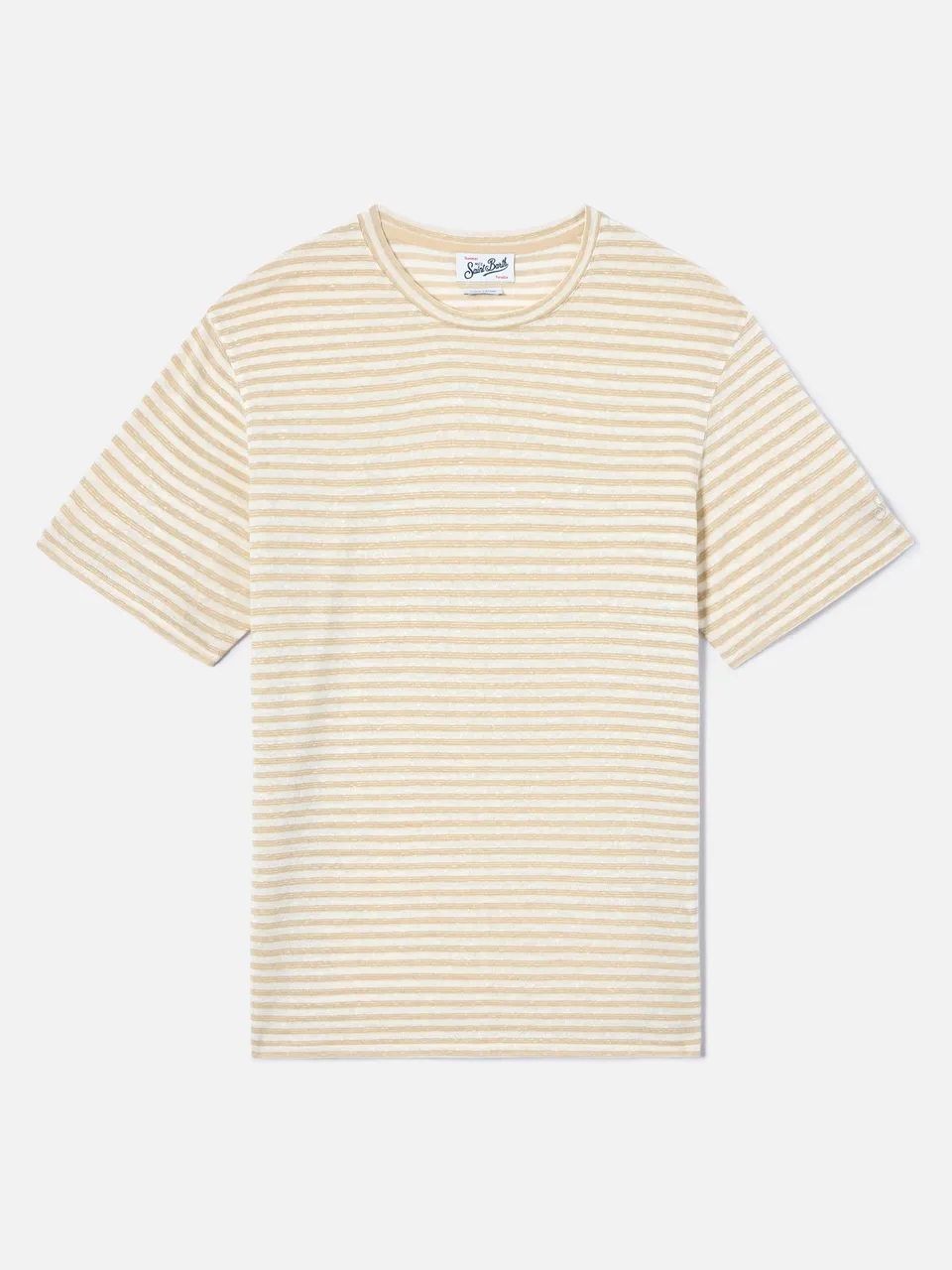 mc2-saint-barth-t-shirt-dover-uomo-in-cotone-a-righe-beige-con-ricamo-logo image 1