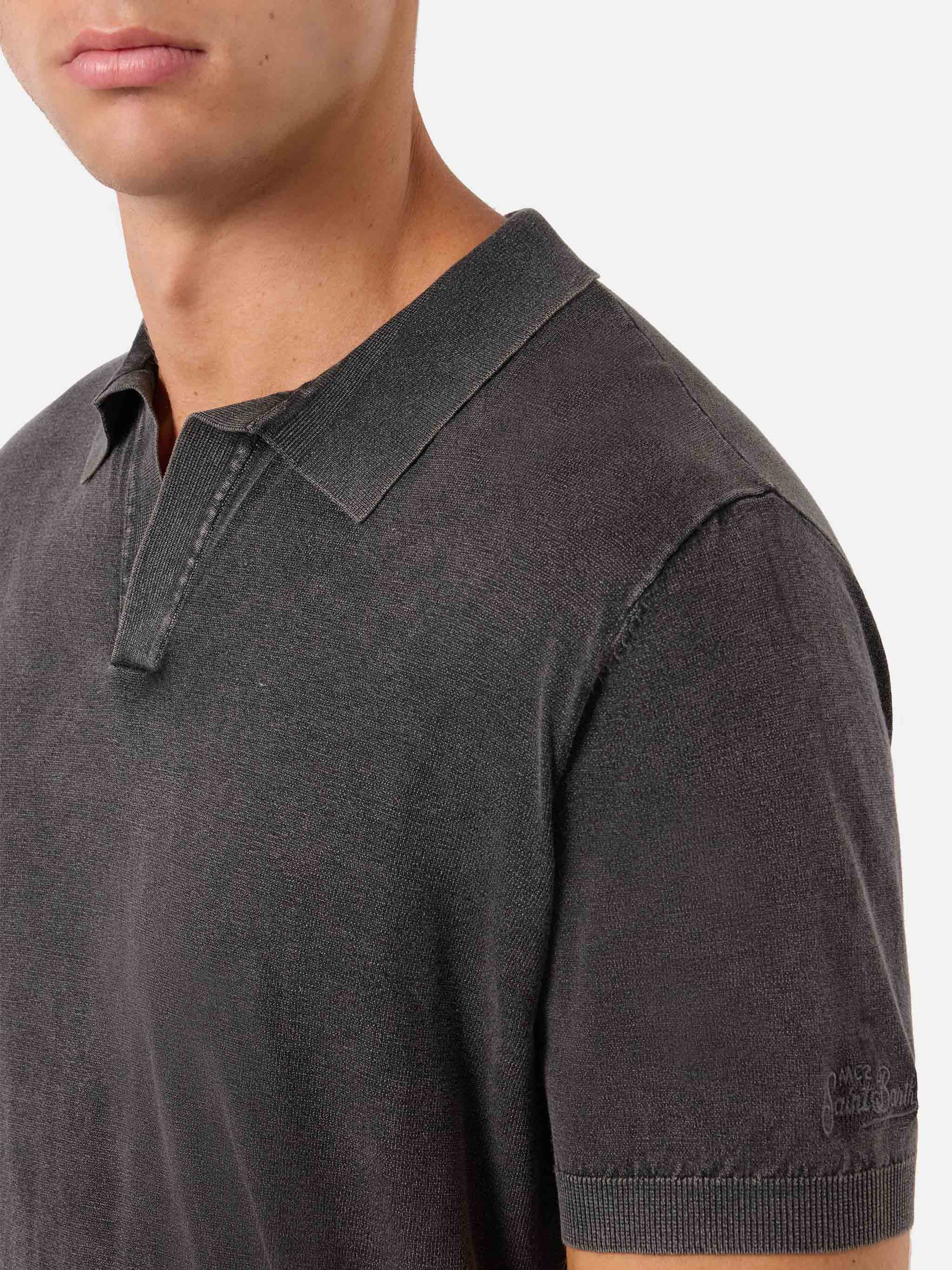 mc2-saint-barth-sloan-polo-uomo-in-maglia-nera-ice-cotton-vintage-senza-bottoni image 4