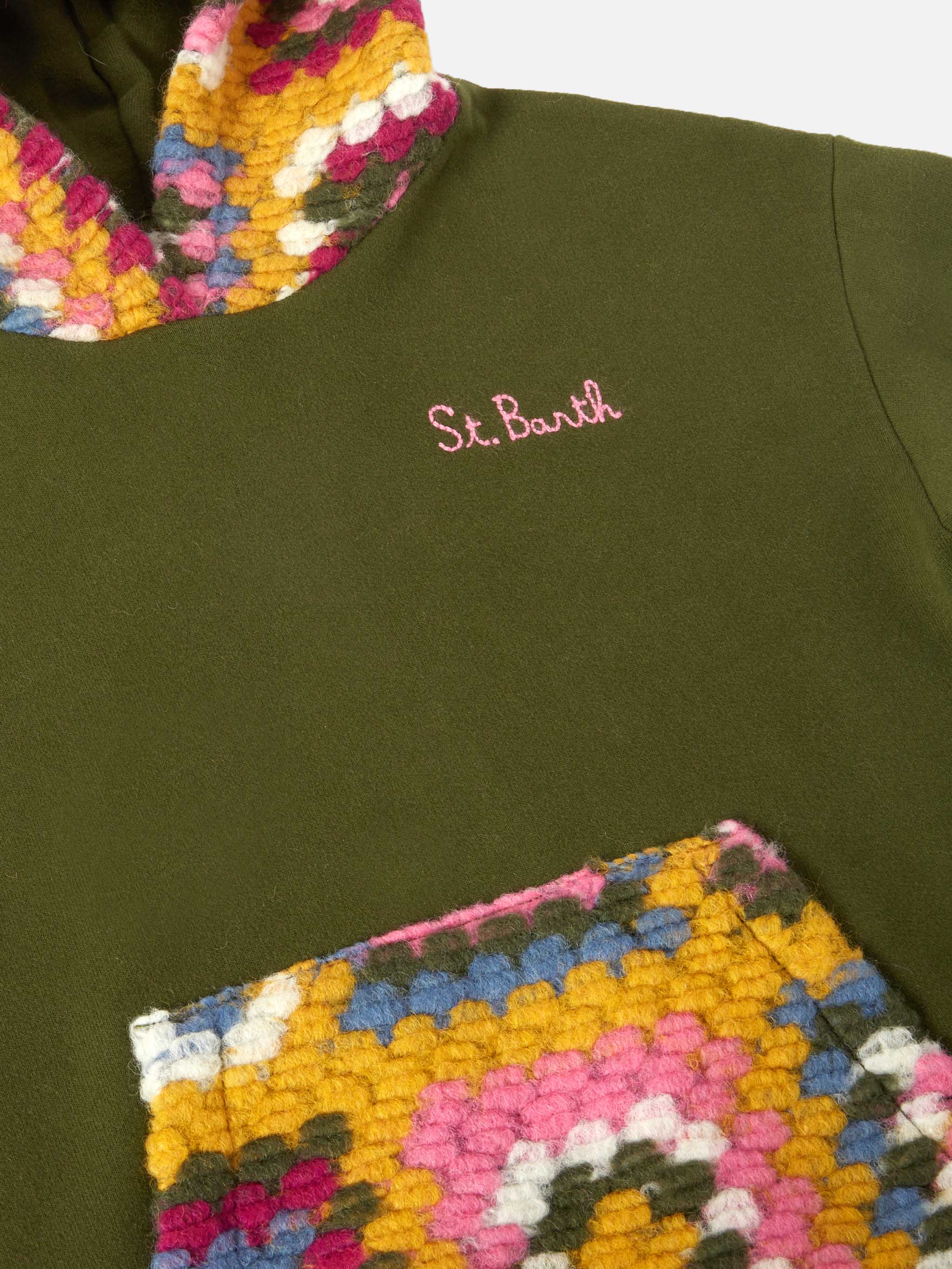 mc2-saint-barth-jeune-jr-felpa-con-cappuccio-bambina-verde-motivo-crochet image 2
