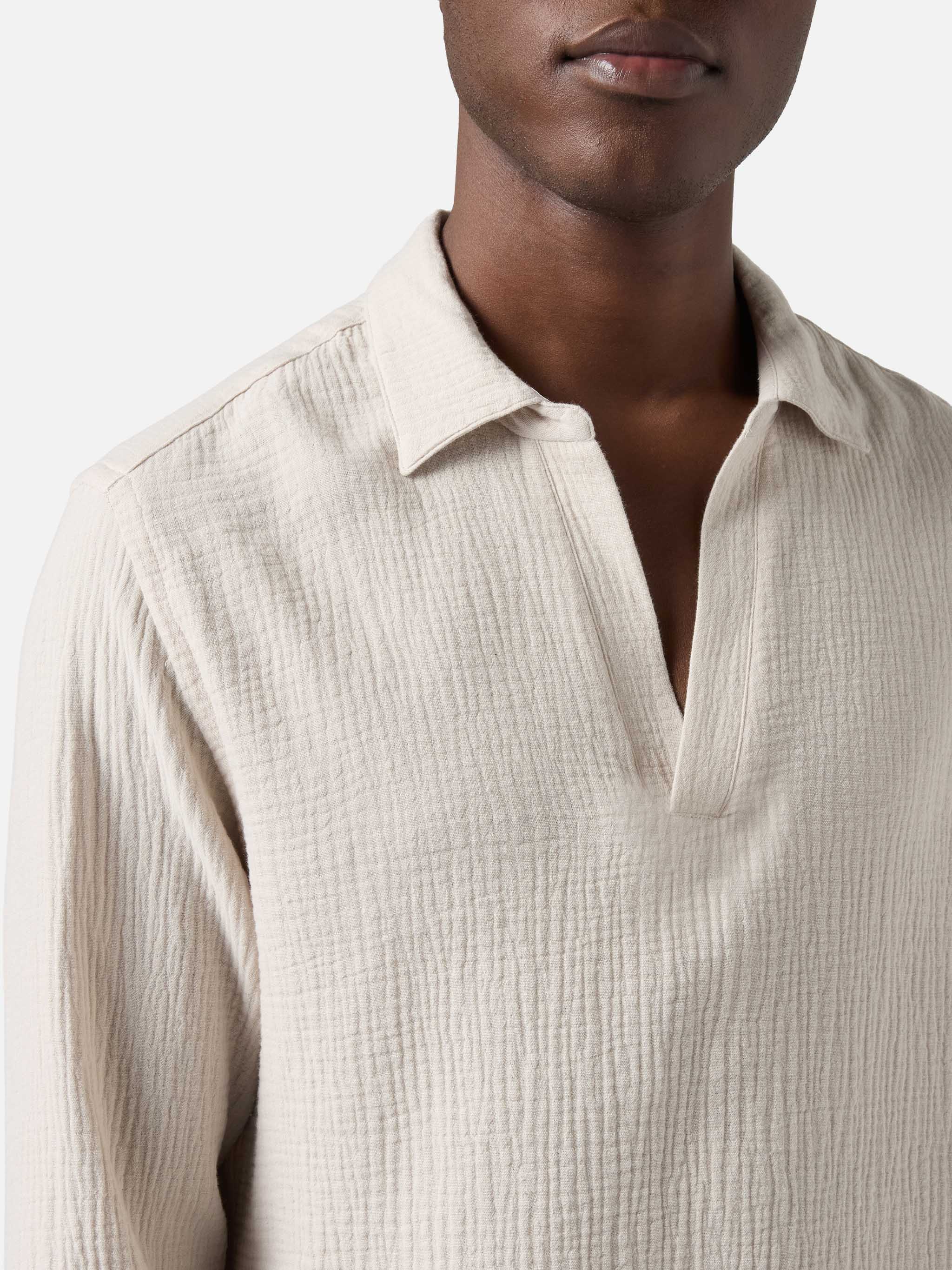 mc2-saint-barth-polo-ventotene-uomo-in-cotone-waffle-beige-maniche-lunghe image 2