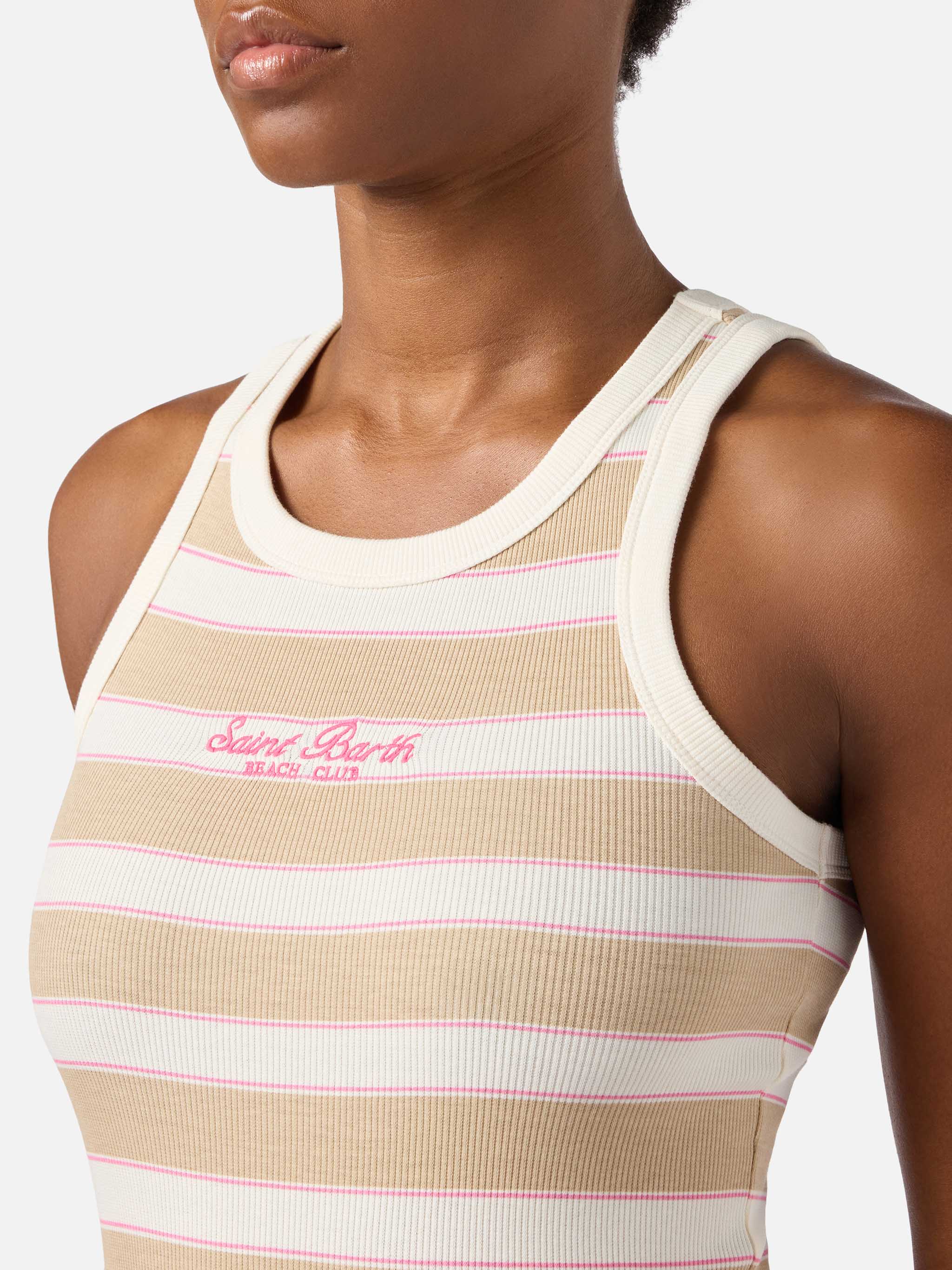 mc2-saint-barth-ada-canottiera-donna-a-righe-beige-beach-club image 3