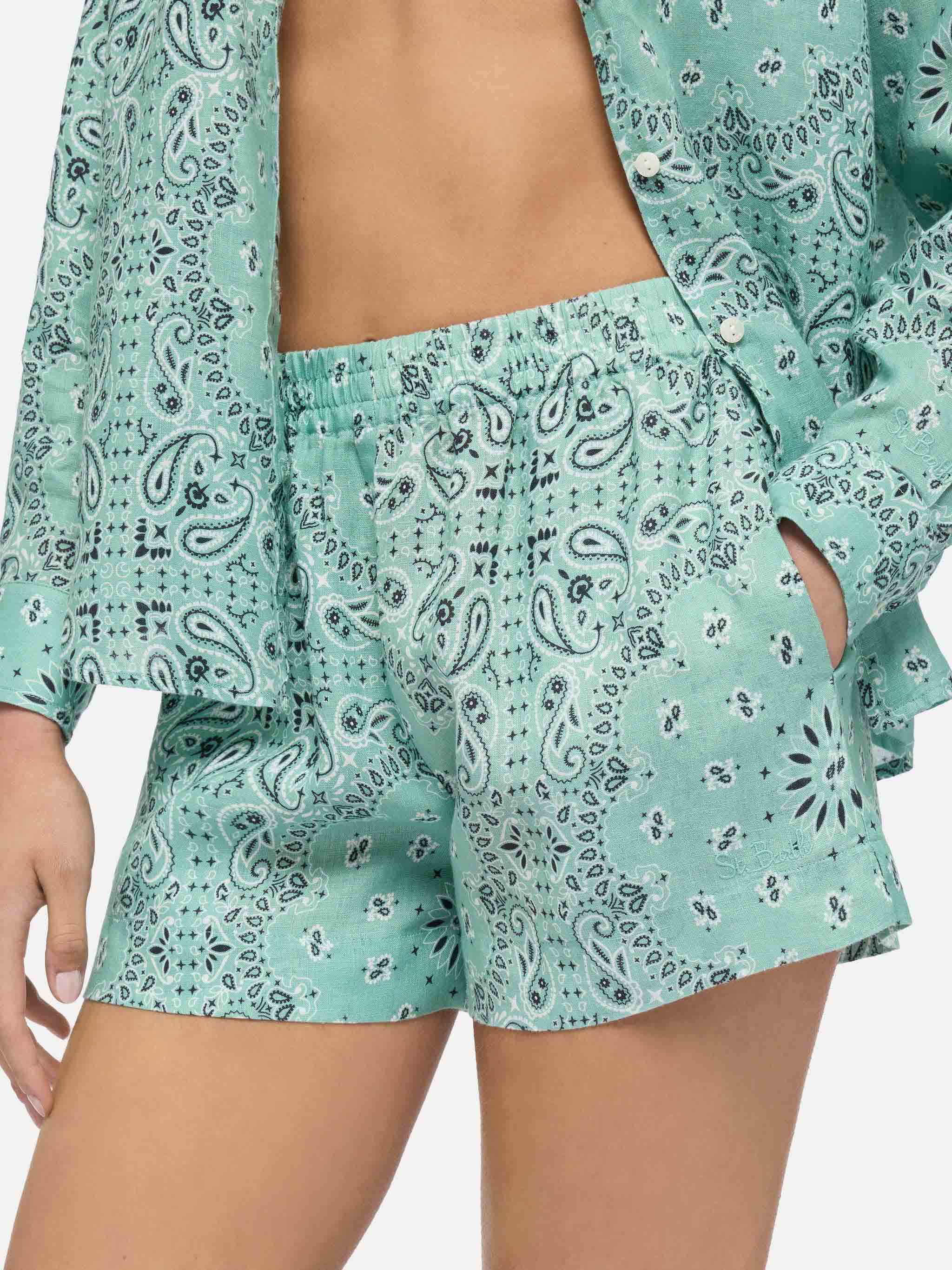 mc2-saint-barth-meave-shorts-donna-lino-verde-salvia-stampa-bandana image 3