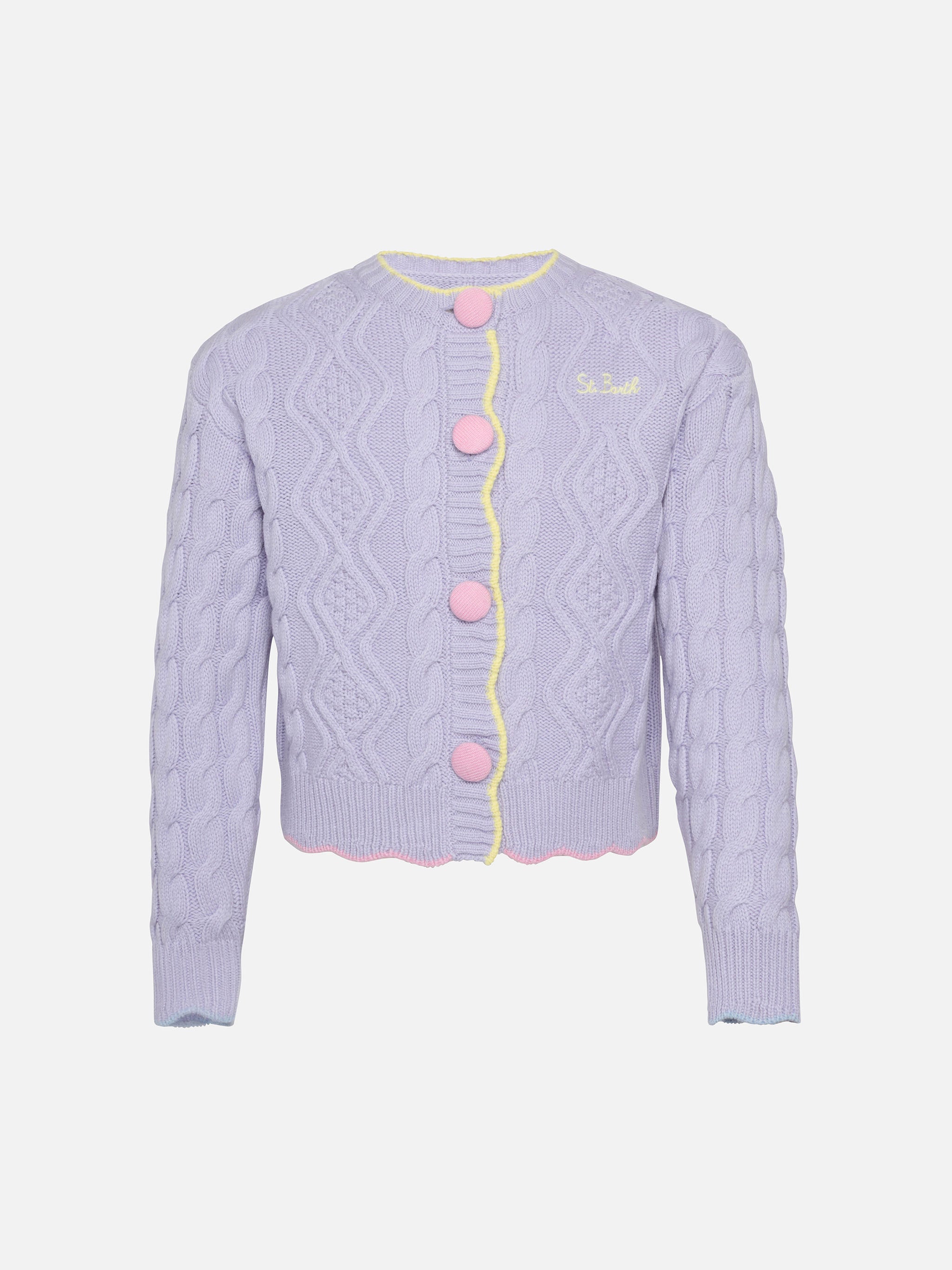 mc2-saint-barth-cardigan-mallery-bambina-in-maglia-aran-lilla-con-bottoni-e-dett image 1