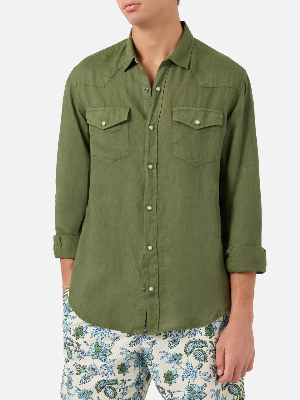 mc2-saint-barth-camicia-sikelia-uomo-in-lino-verde-scuro image 1