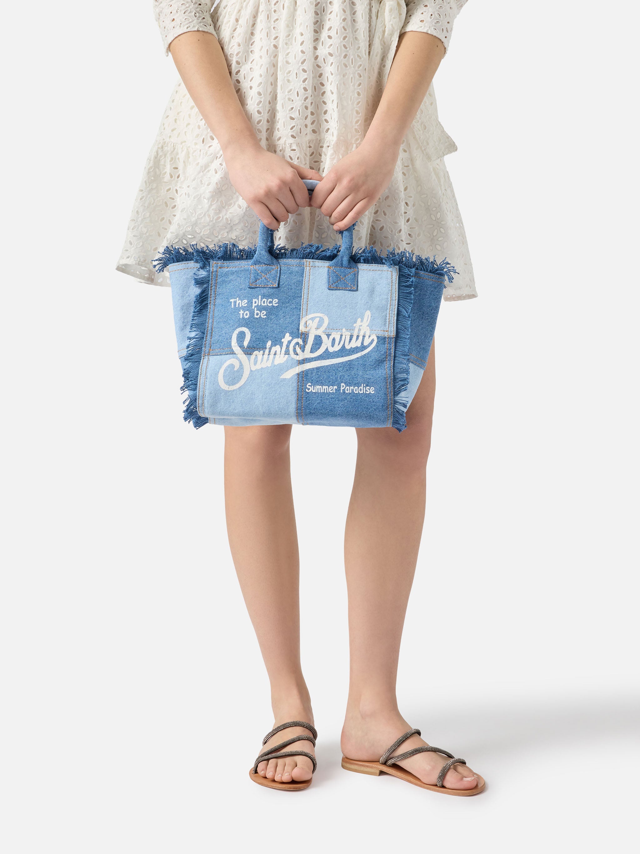 mc2-saint-barth-colette-borsa-denim-patchwork-blu-con-frange image 2