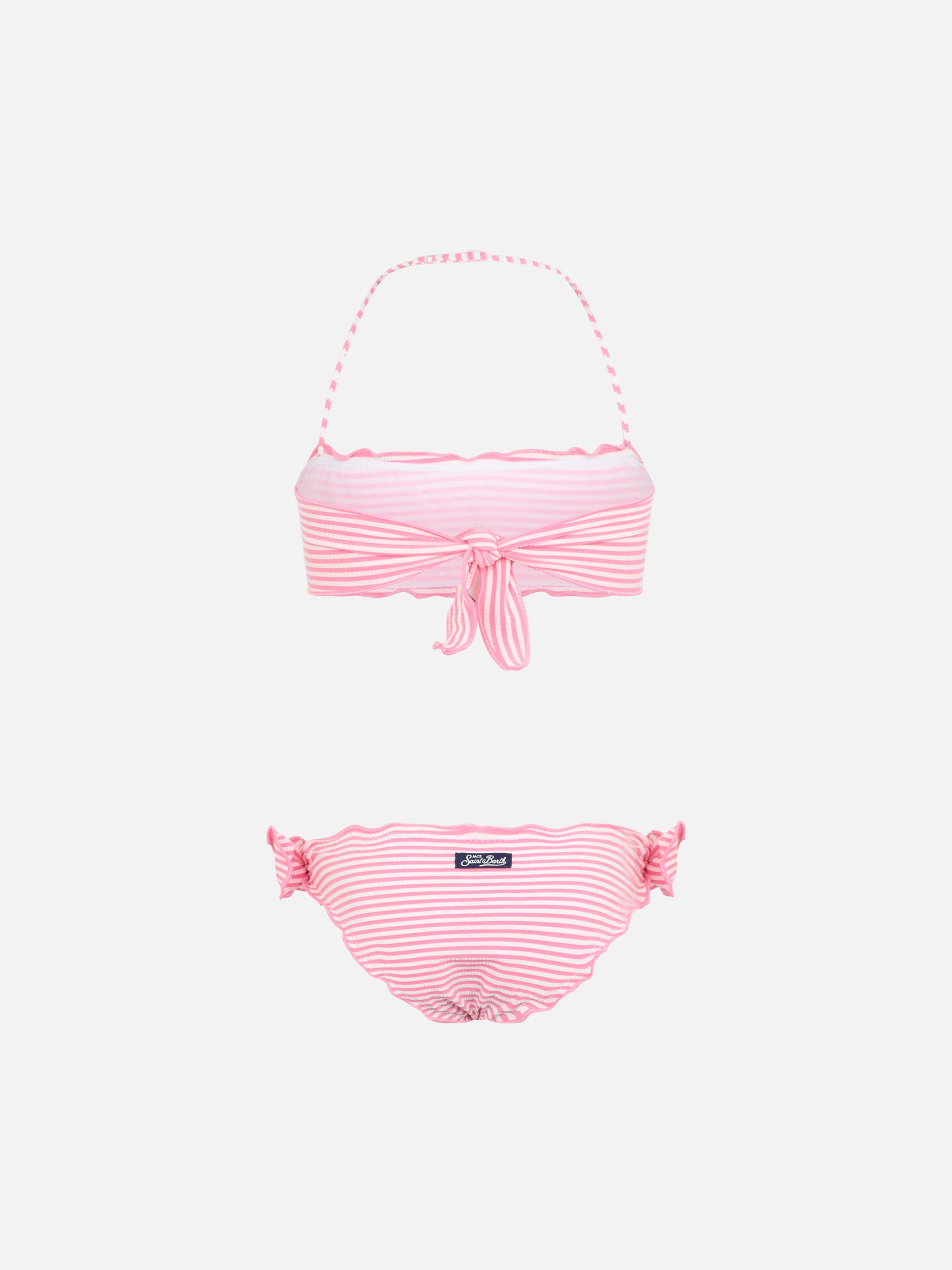 bikini-classico-a-fascia-da-bambina-emy-in-seersucker-con-stampa-a-righe-rosa-mc image 2