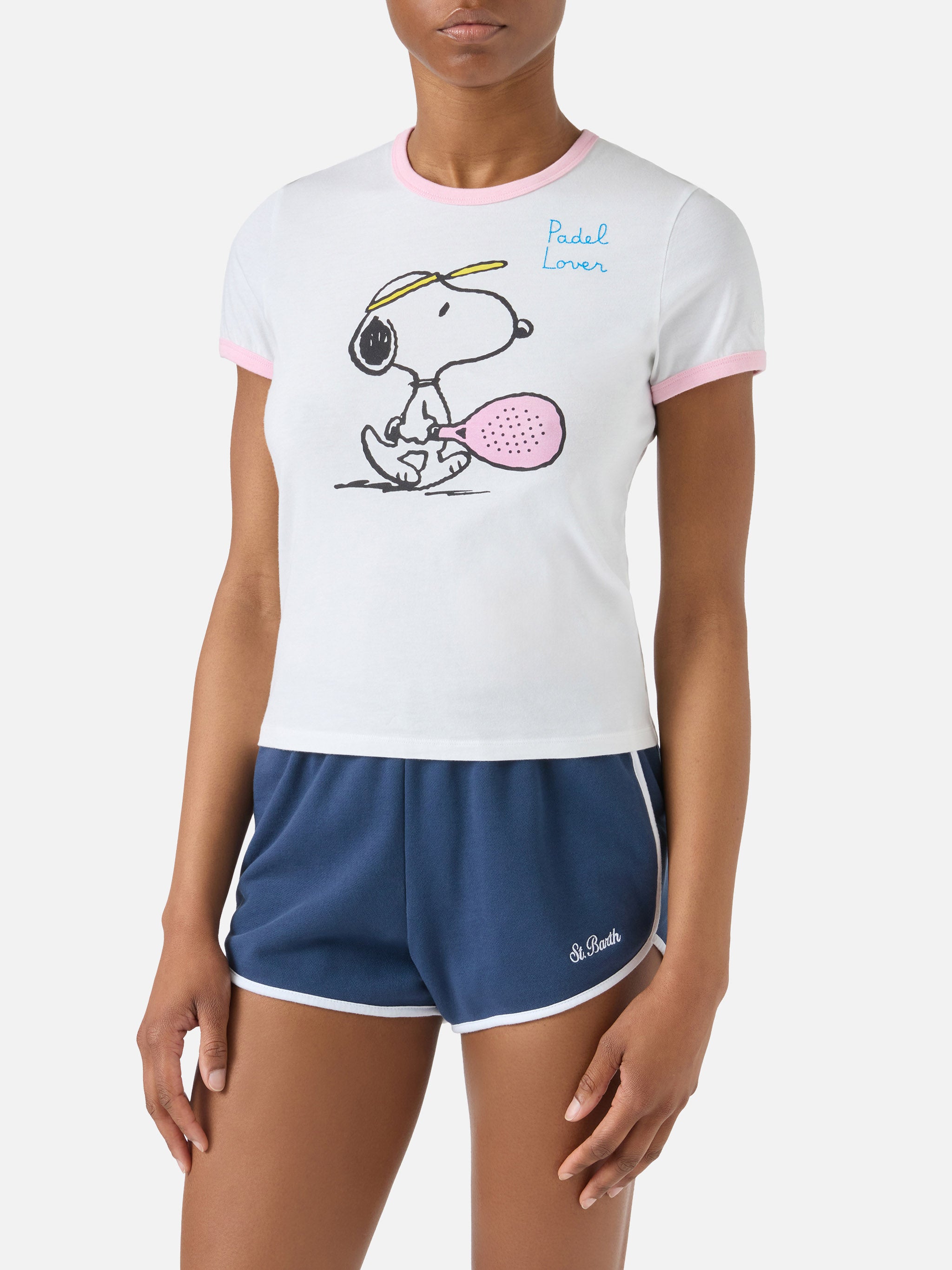 mc2-saint-barth-t-shirt-emilie-string-bianca-snoopy-padel-lover-special-edition image 2