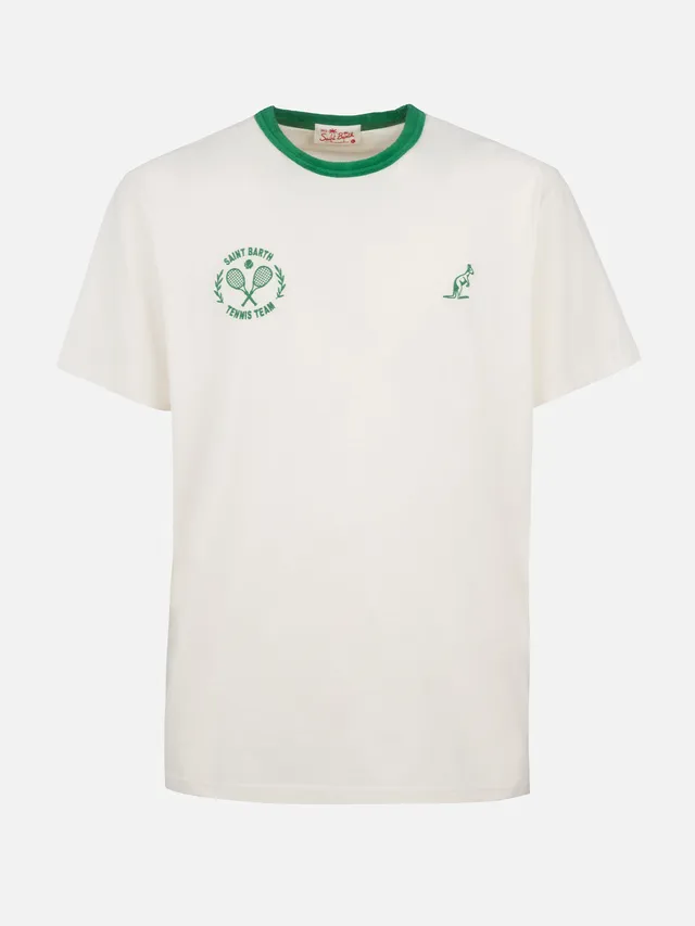 mc2-saint-barth-t-shirt-dover-uomo-in-cotone-bianco-tinta-unita-con-ricamo-front image 1