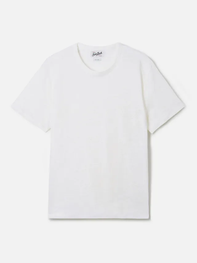 mc2-saint-barth-ecstasea-t-shirt-uomo-in-puro-lino-bianca-logo-ricamato image 1