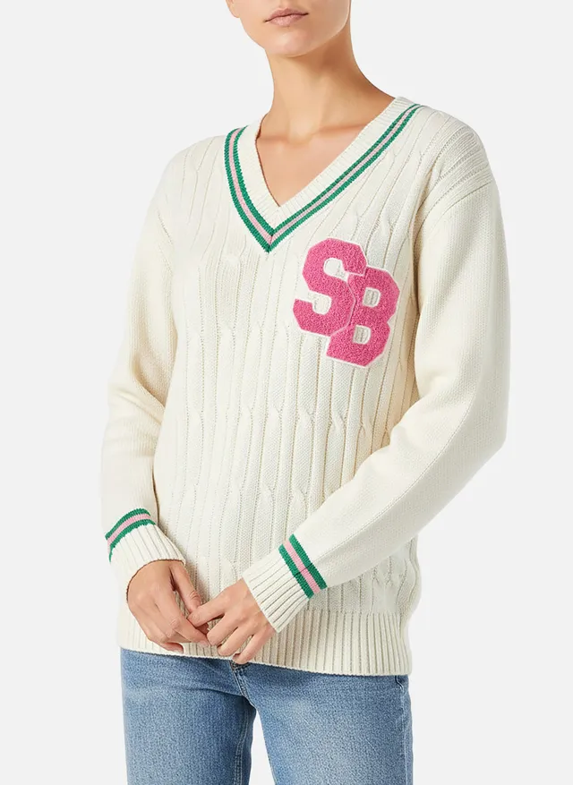 mc2-saint-barth-roger-maglia-donna-scollo-v-cashmere-misto-bianca-con-patch image 1