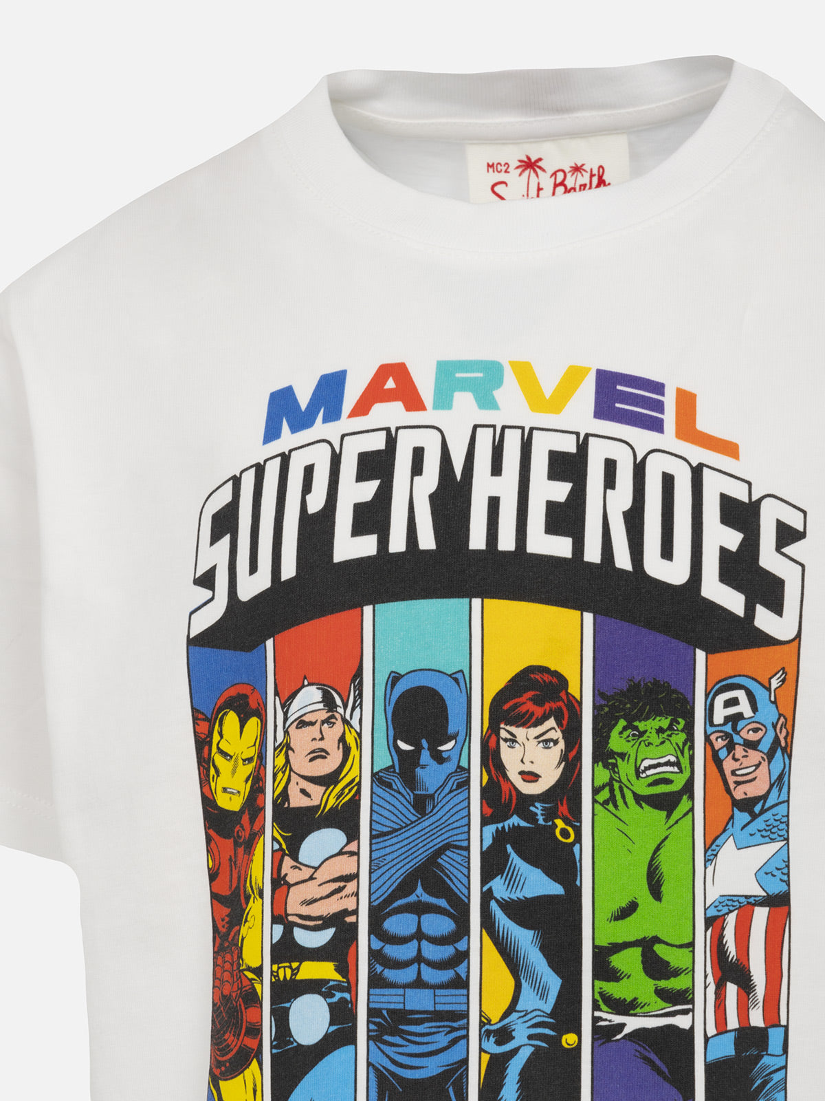 mc2-saint-barth-t-shirt-bambino-cotone-marvel-super-eroi-bianca-edizione-special image 2