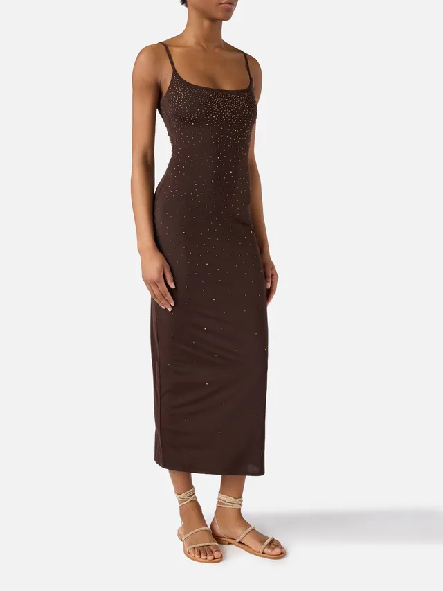 mc2-saint-barth-evy-abito-lungo-donna-marrone-con-strass-degrad image 1