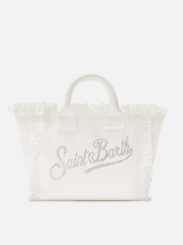mc2-saint-barth-borsa-colette-in-canvas-bianco-con-logo-in-strass-frange-e-traco image 1