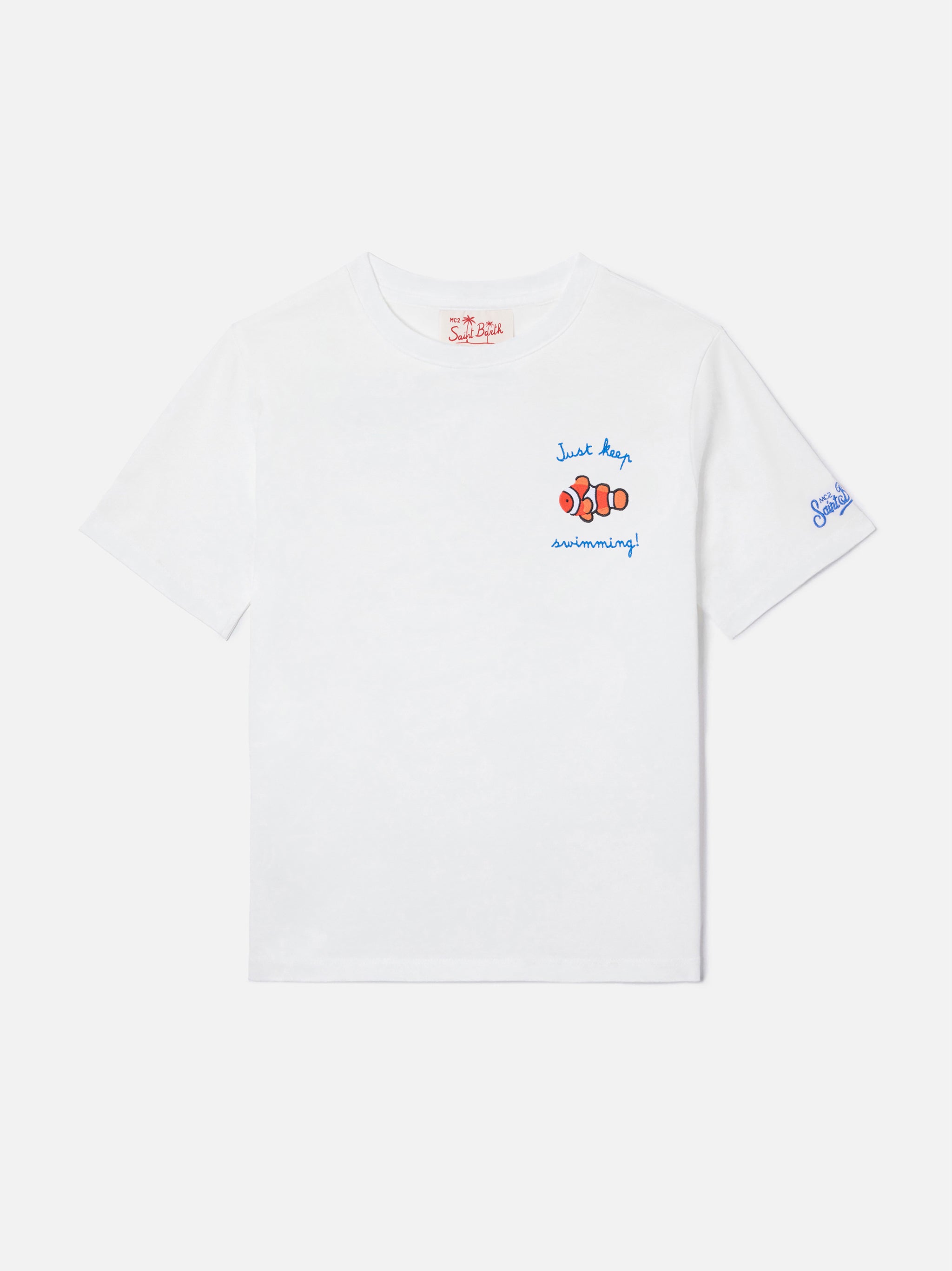 mc2-saint-barth-t-shirt-portofino-jr-bianca-just-keep-swimming-bambino image 1