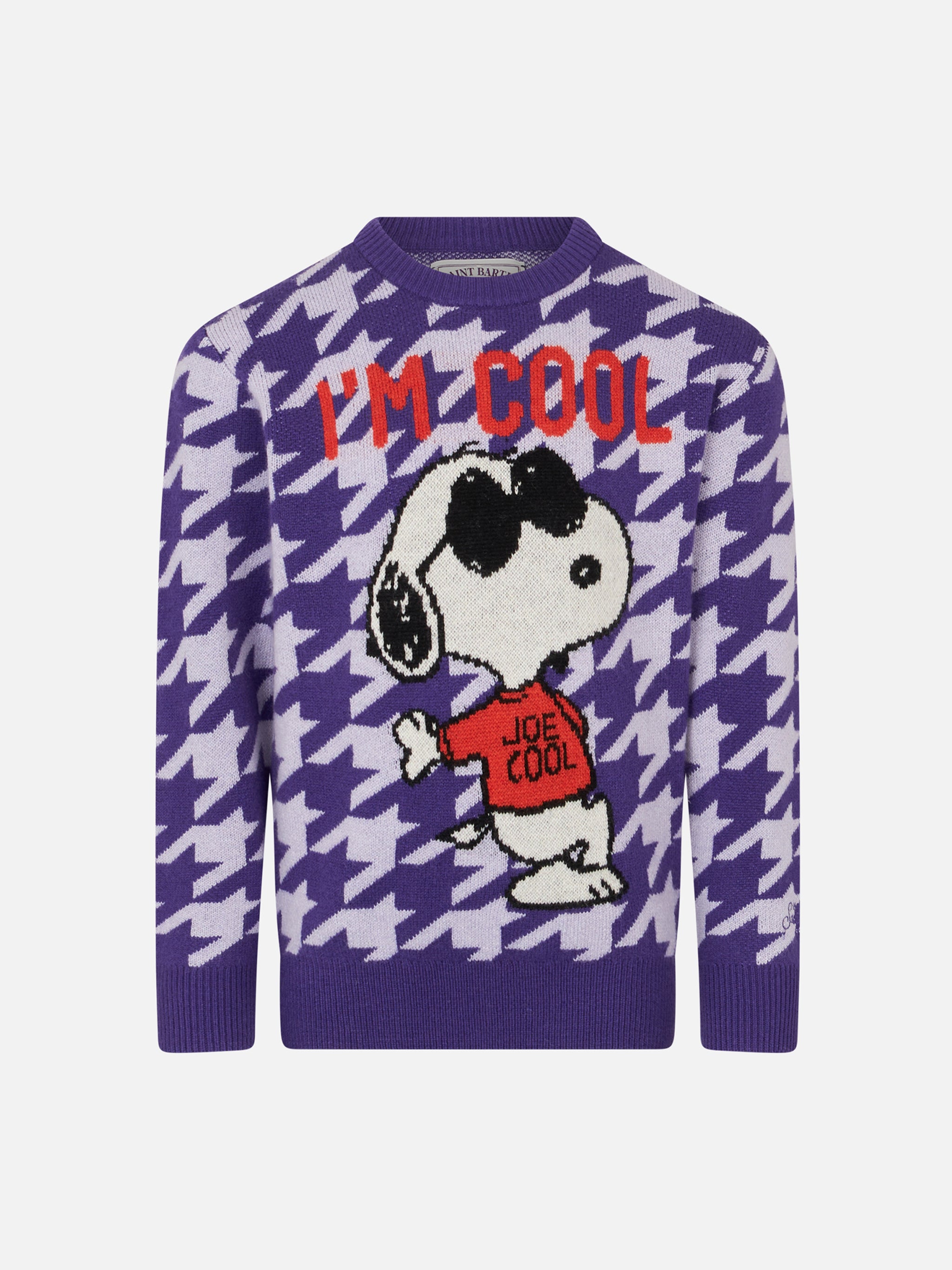 mc2-saint-barth-maglione-bambina-girocollo-snoopy-peanuts-pied-de-poule-viola-ed image 1