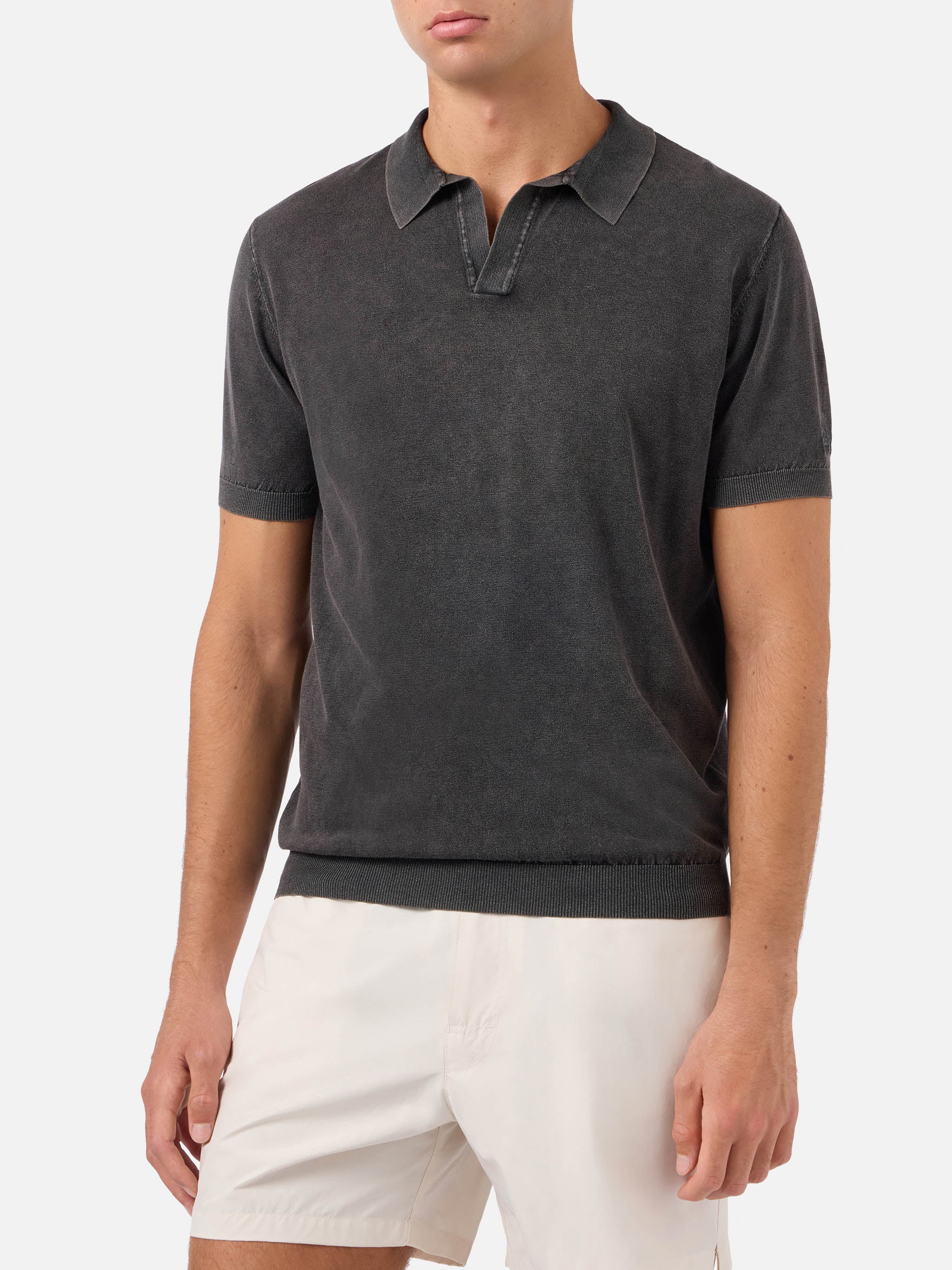 mc2-saint-barth-sloan-polo-uomo-in-maglia-nera-ice-cotton-vintage-senza-bottoni image 1