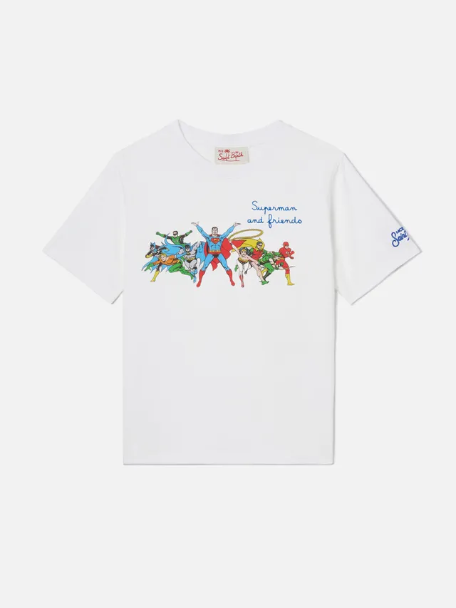 t-shirt-mc2-saint-barth-denver-jr-bambino-bianca-ricamo-super-friends-special-ed image 1