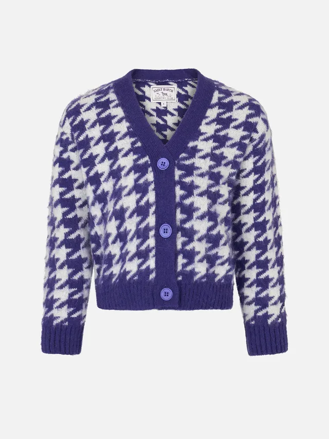 mc2-saint-barth-cardigan-crop-bambina-pied-de-poule-viola-bottoni-gioiello image 1