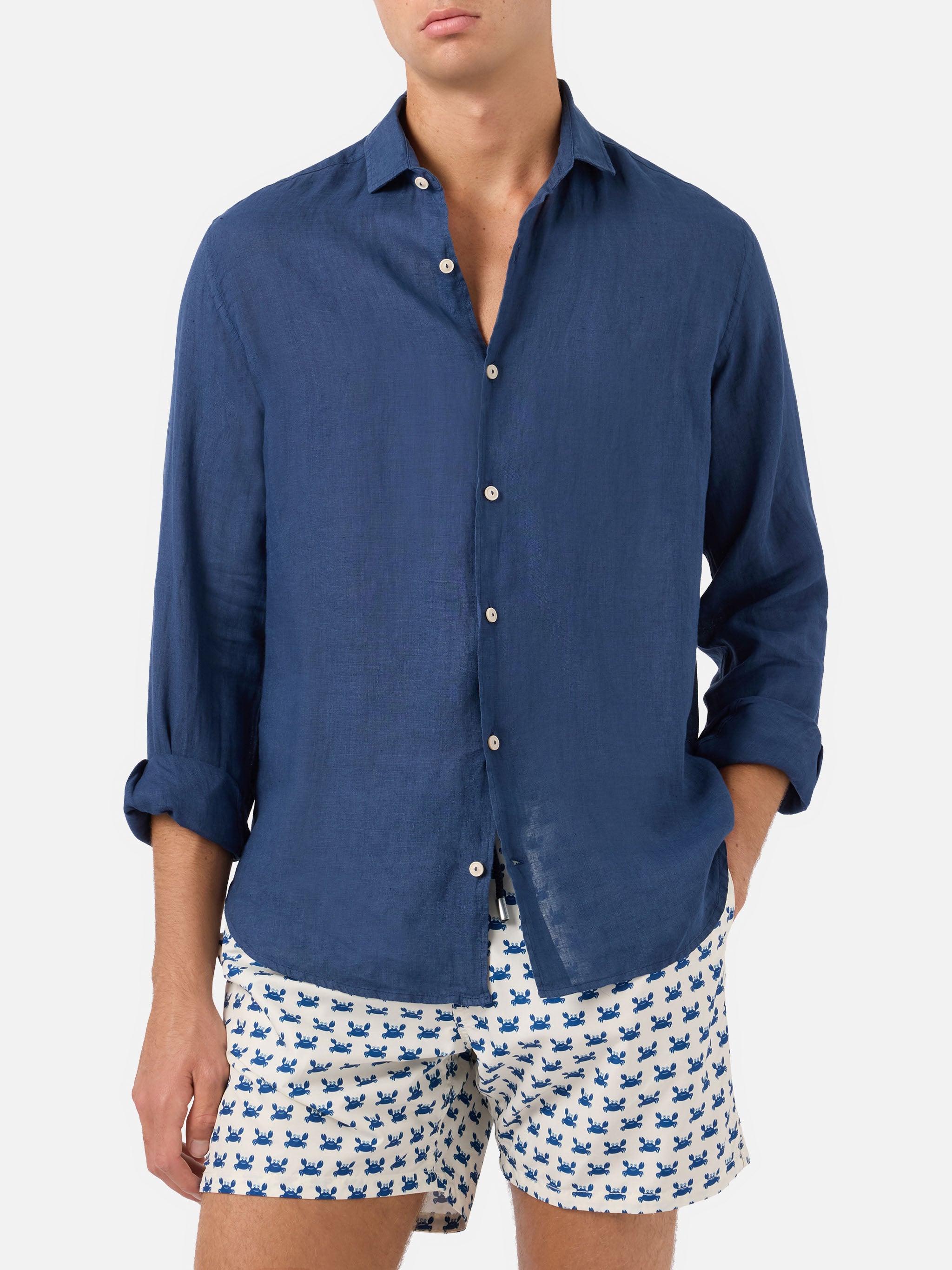 mc2-saint-barth-pamplona-camicia-uomo-in-puro-lino-blu-navy image 1
