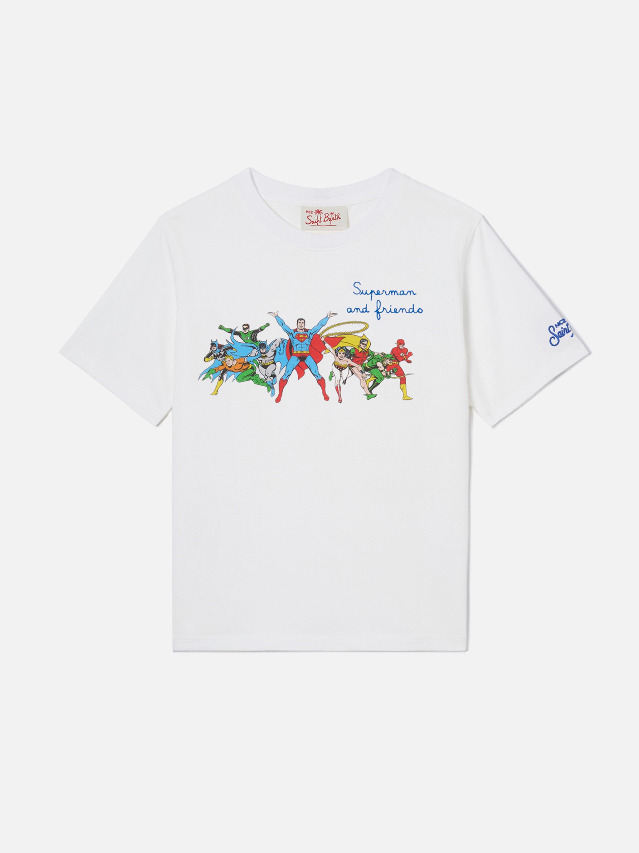 t-shirt-mc2-saint-barth-denver-jr-bambino-bianca-ricamo-super-friends-special-ed image 1