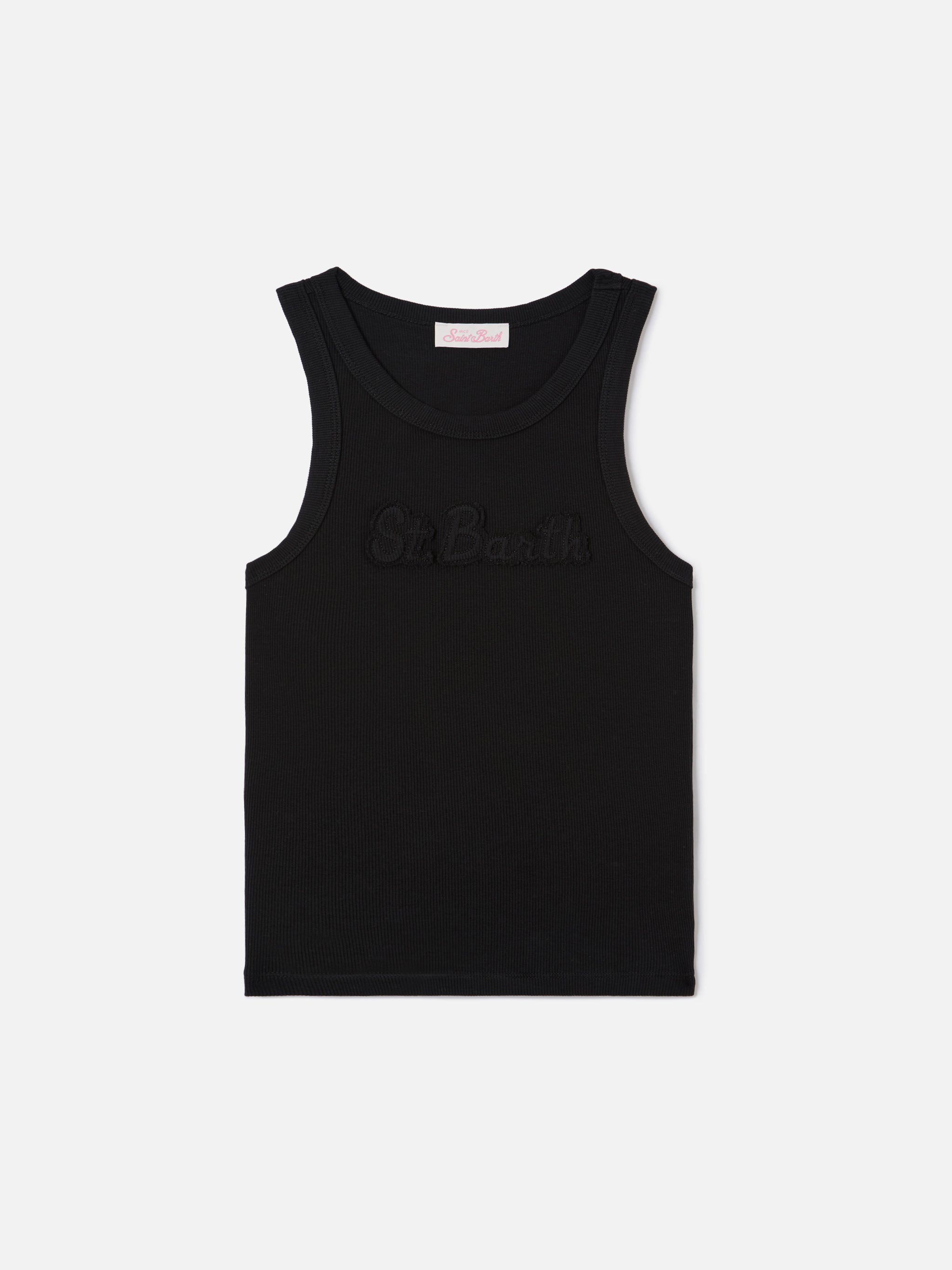 mc2-saint-barth-canottiera-ada-in-cotone-elasticizzato-a-costine-nera-con-patch- image 1