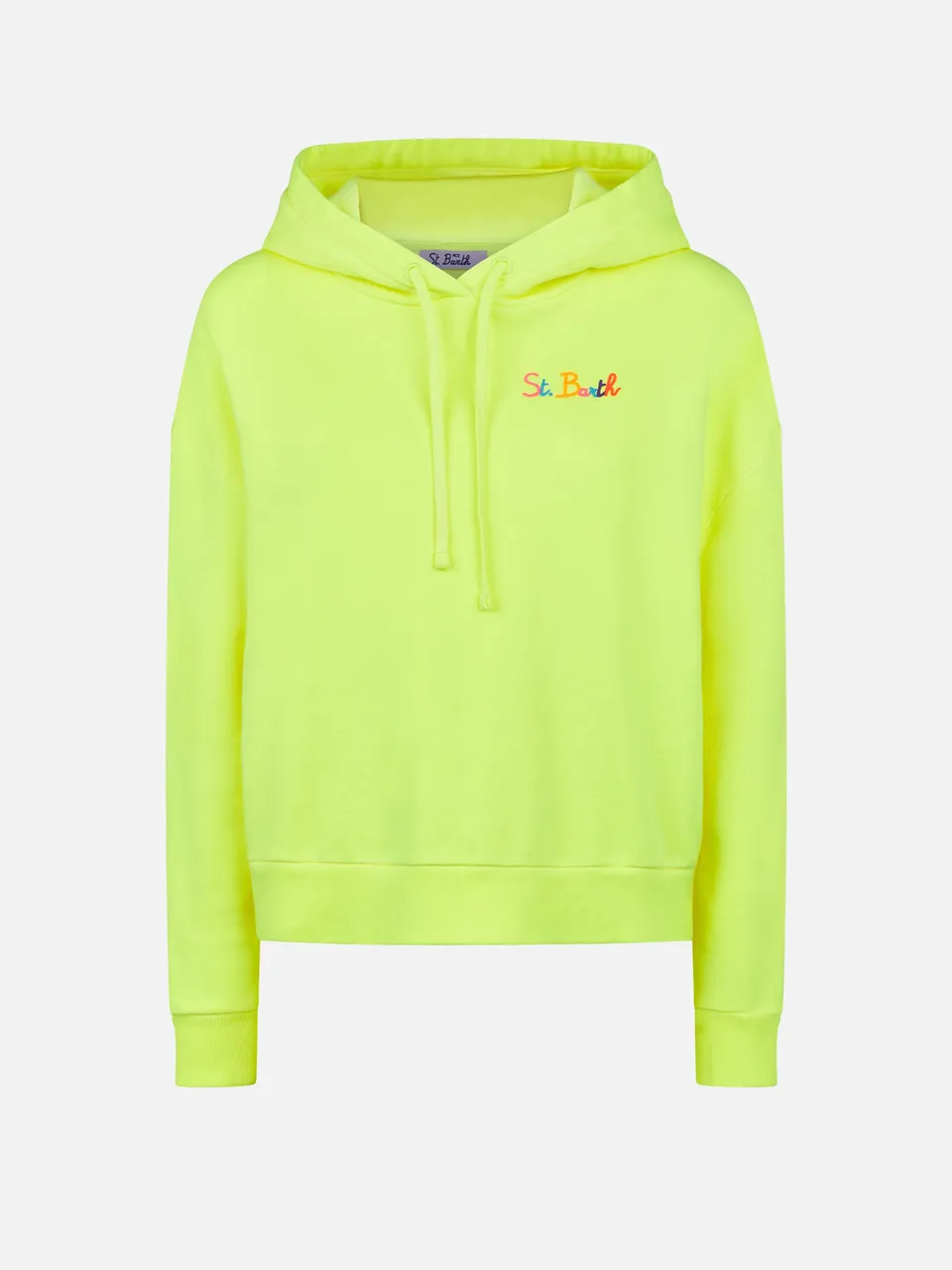 mc2-saint-barth-felpa-con-cappuccio-giallo-fluo-ricamo-st-barth image 1