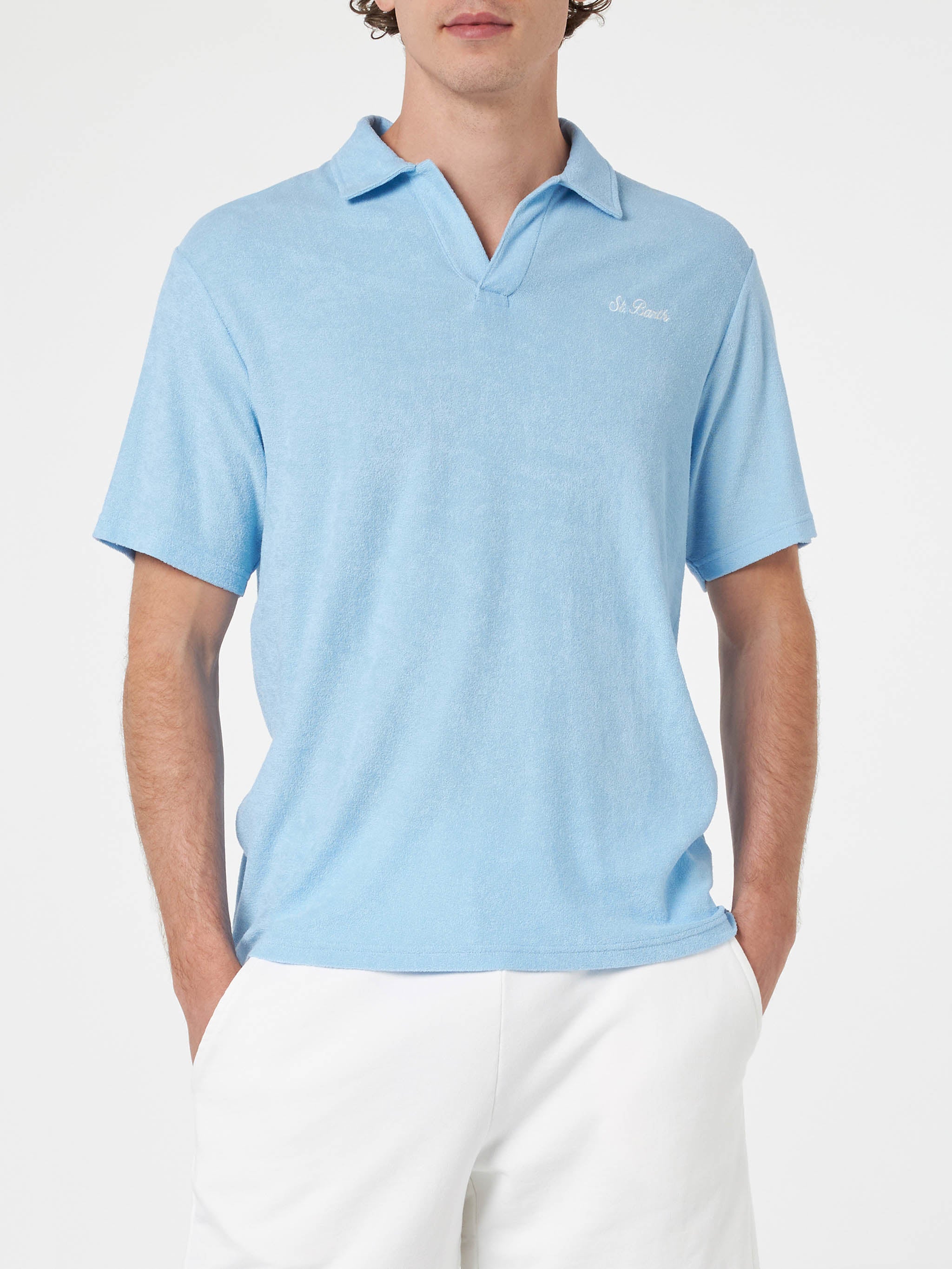 mc2-saint-barth-polo-jeremy-uomo-in-spugna-azzurra-senza-bottoni image 1