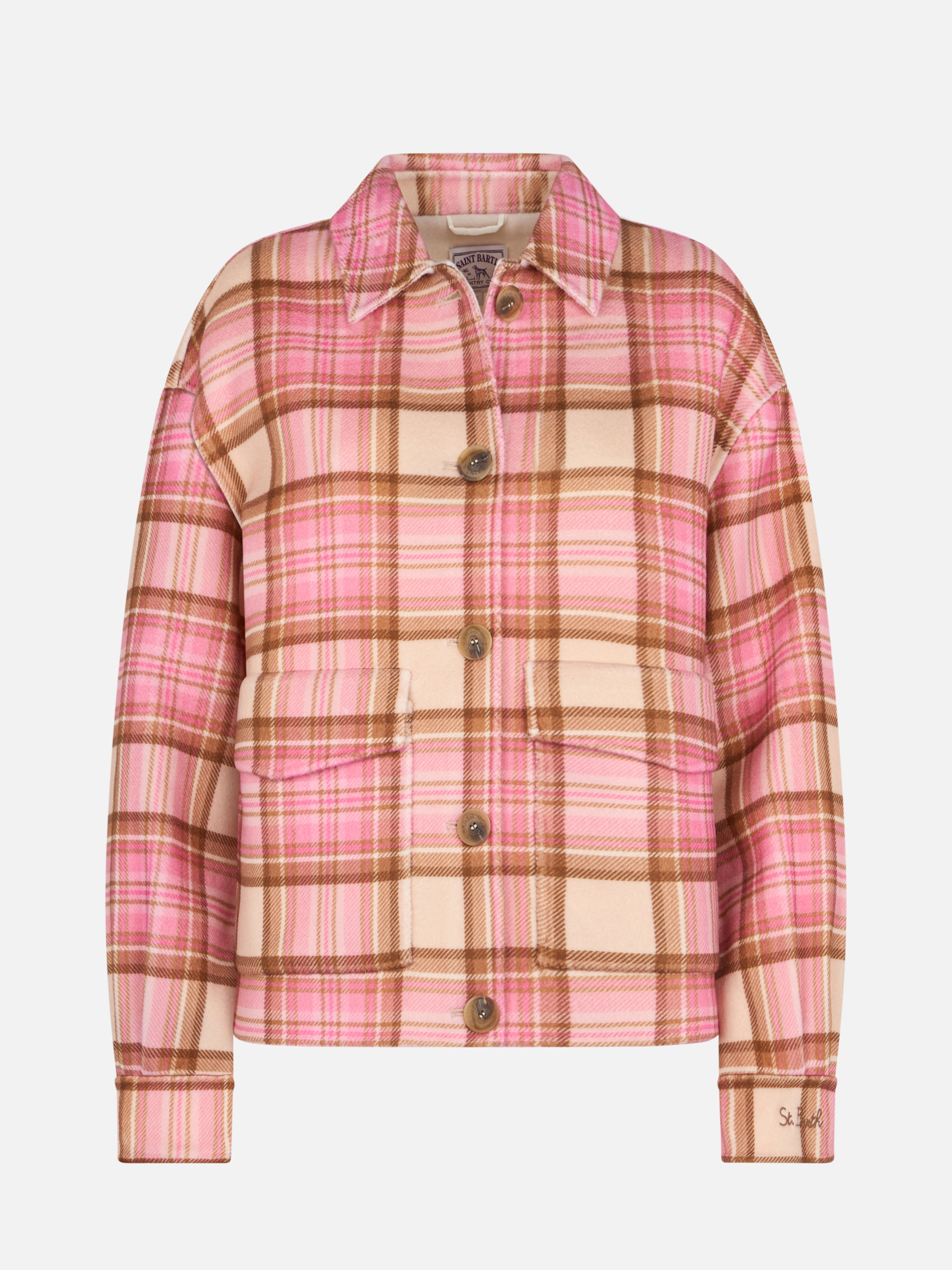 mc2-saint-barth-bonnibell-giacca-overshirt-donna-tartan-rosa-effetto-lana image 5