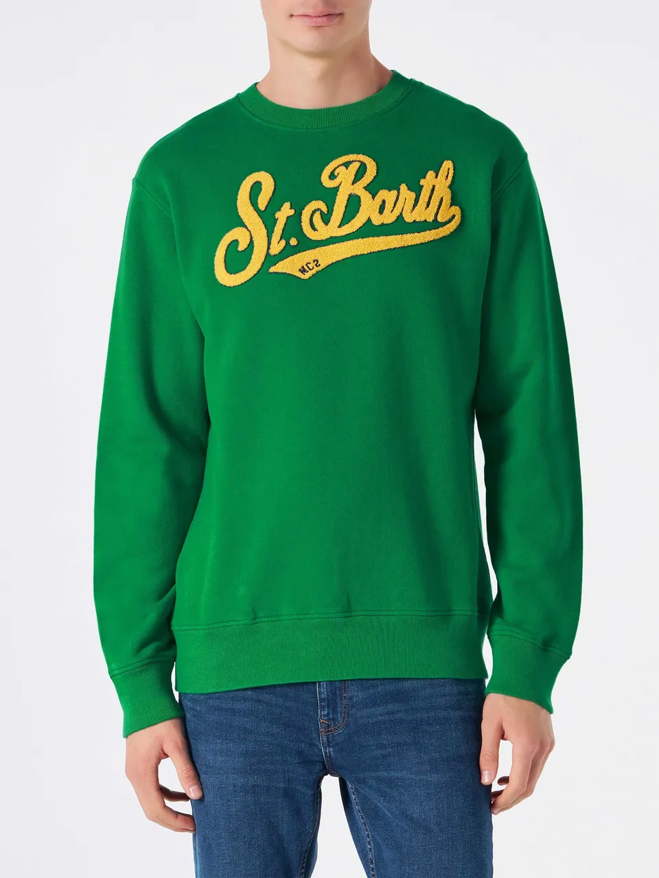 mc2-saint-barth-soho-felpa-uomo-verde-con-logo-spugna image 1