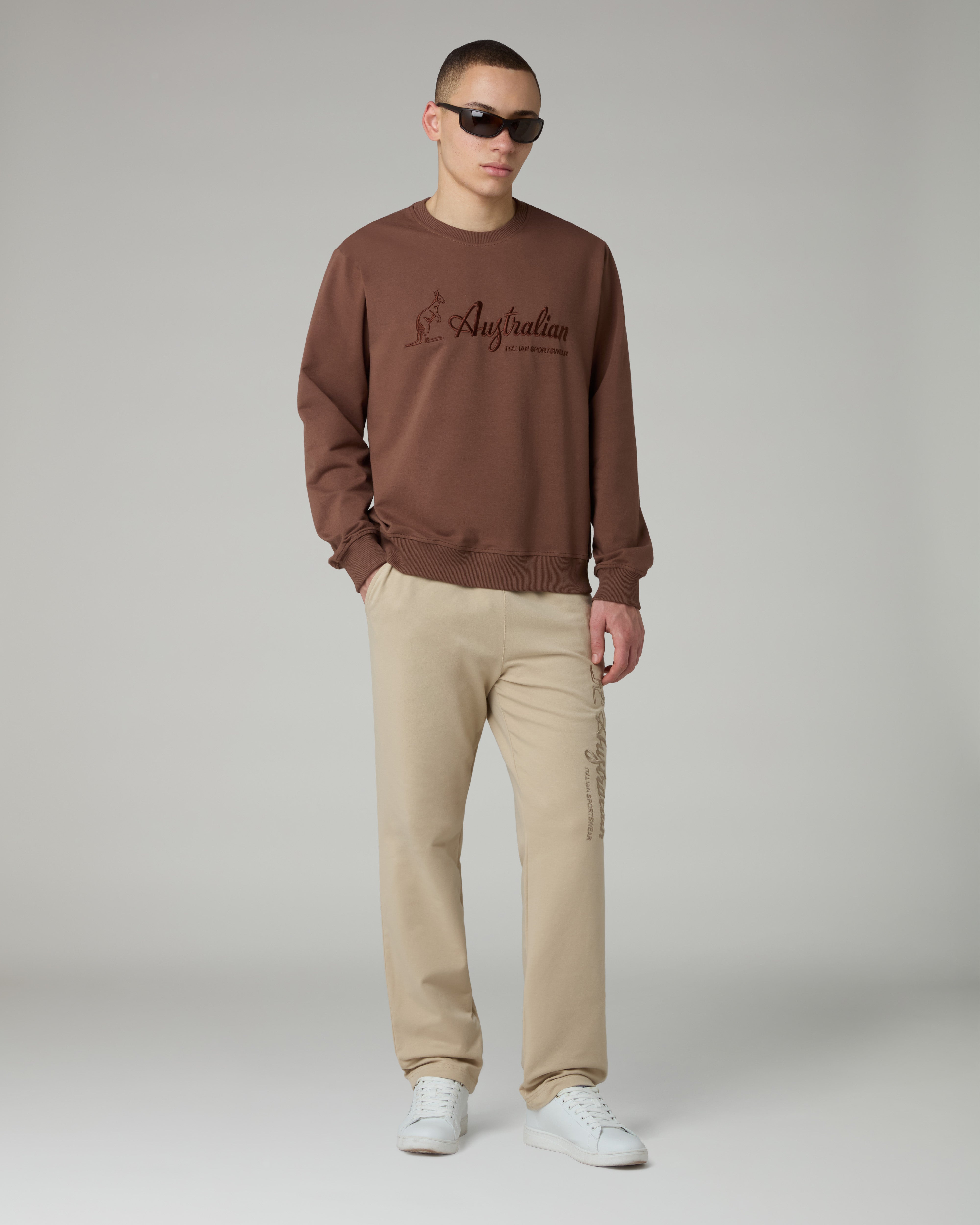 australian-statement-logo-crewneck-felpa-girocollo-uomo-cannella image 2