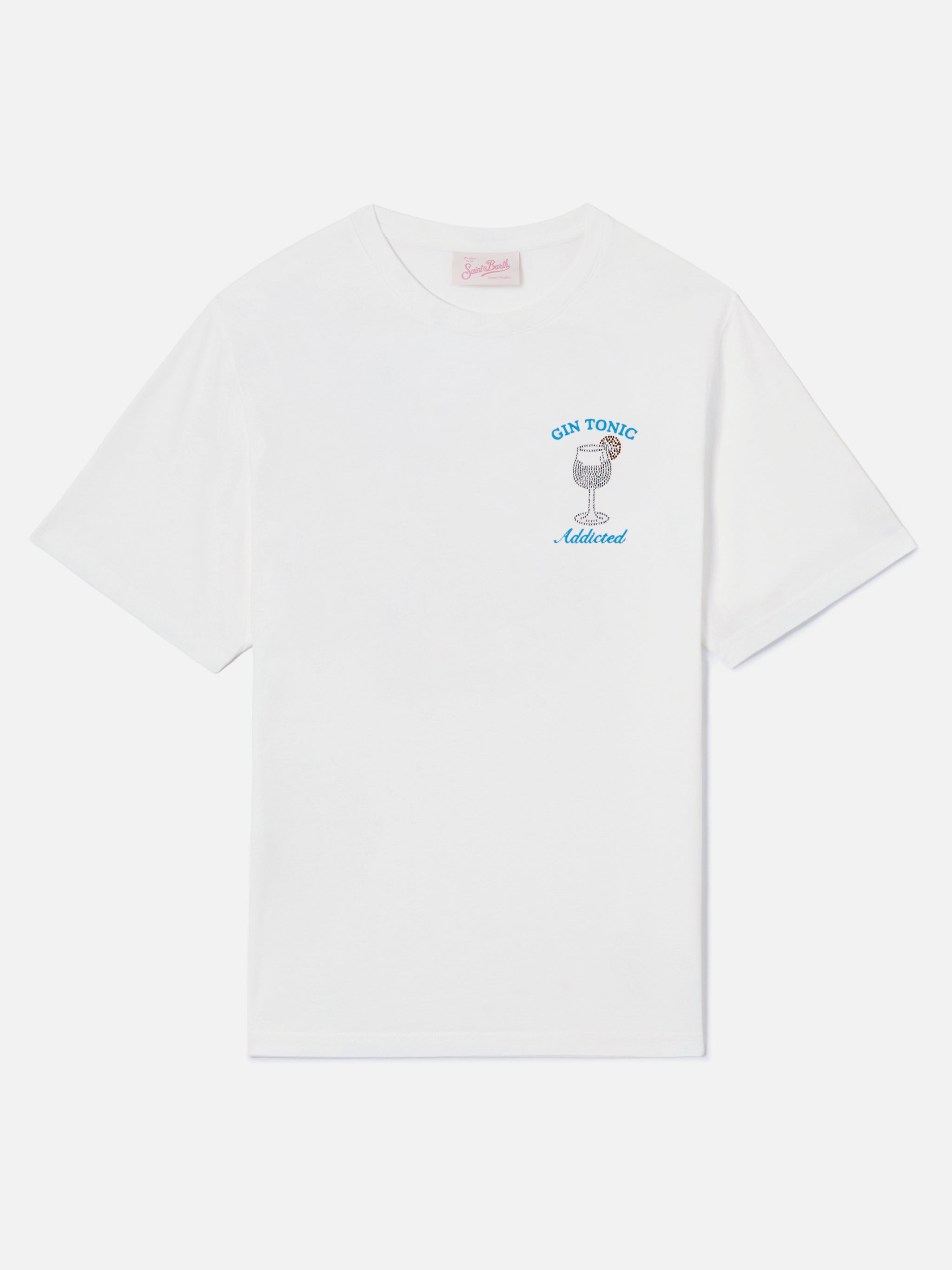 mc2-saint-barth-t-shirt-emilie-donna-bianca-gin-tonic-addicted-con-strass image 4