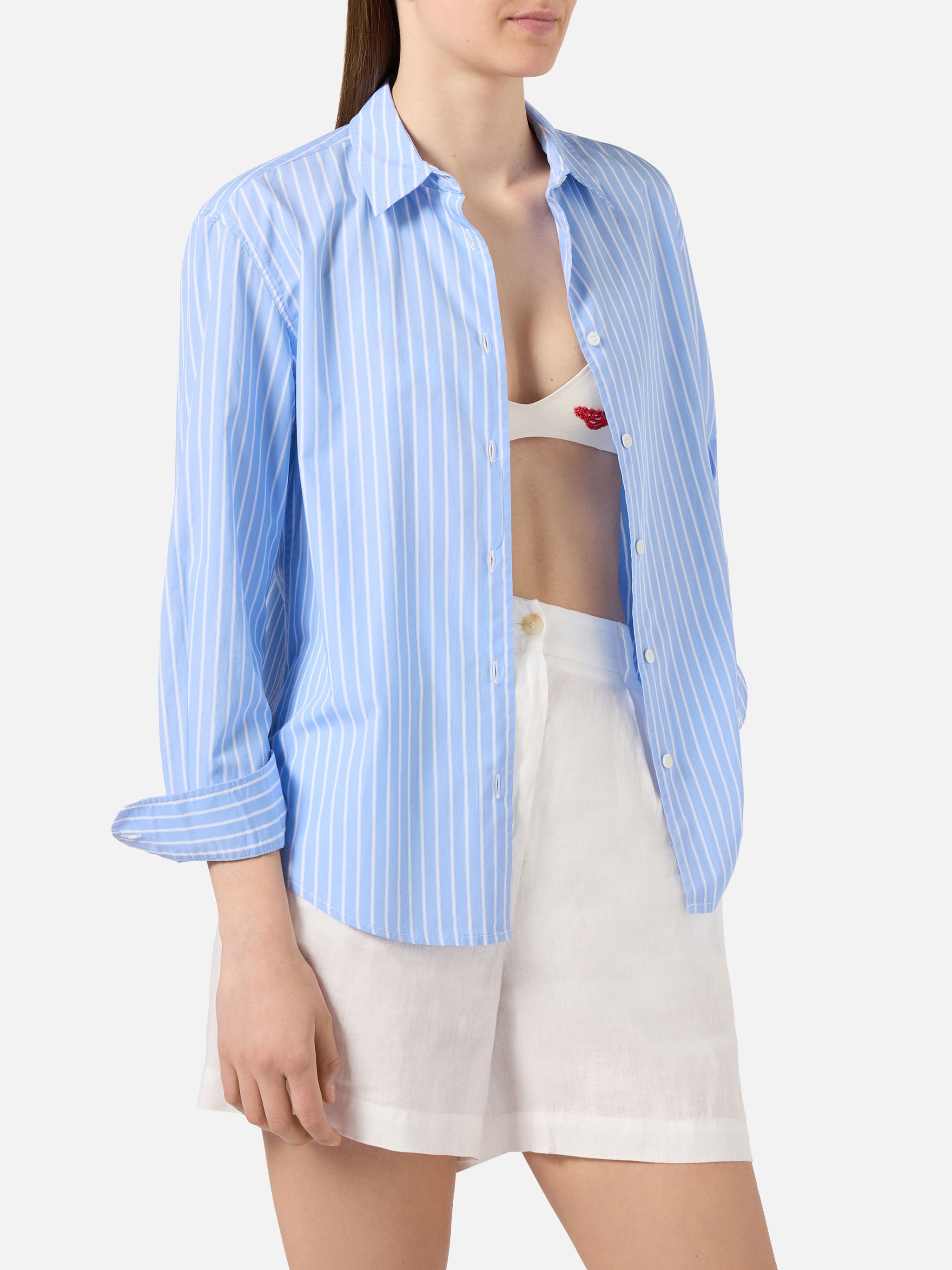 mc2-saint-barth-meredith-camicia-da-donna-in-cotone-popeline-a-righe-azzurre-con image 1