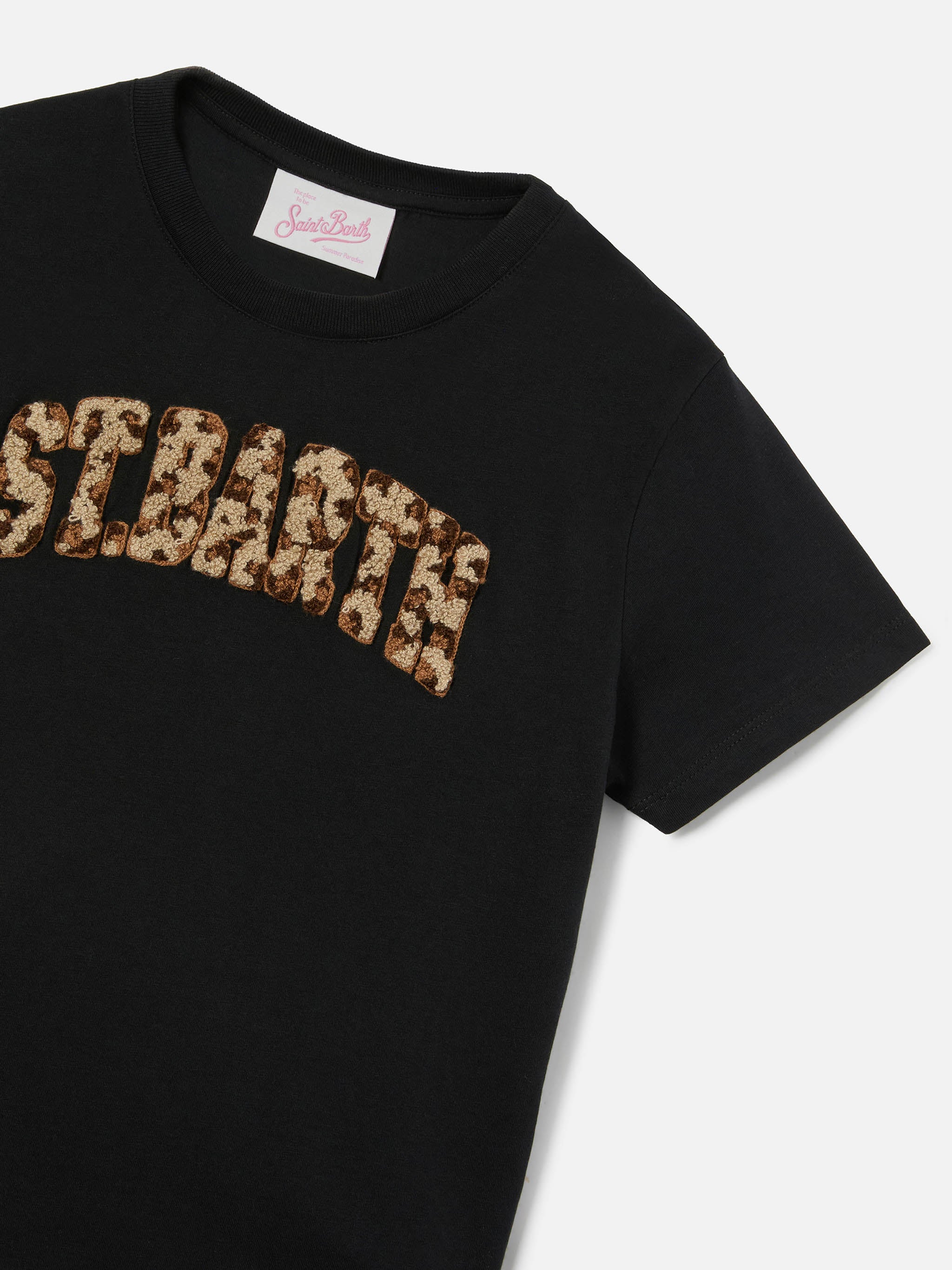 mc2-saint-barth-t-shirt-elly-bambina-nera-con-patch-logo-animalier image 2