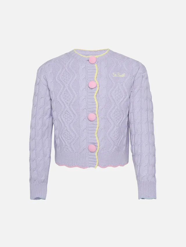 mc2-saint-barth-cardigan-mallery-bambina-in-maglia-aran-lilla-con-bottoni-e-dett image 1