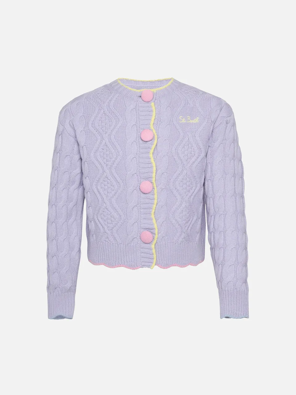 mc2-saint-barth-cardigan-mallery-bambina-in-maglia-aran-lilla-con-bottoni-e-dett image 1