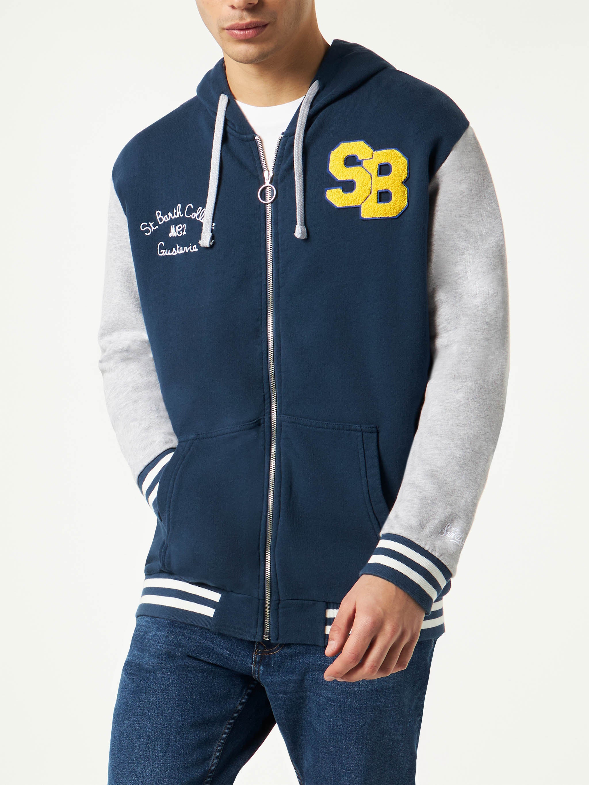mc2-saint-barth-danny-felpa-uomo-blu-navy-e-grigio-con-patch image 1