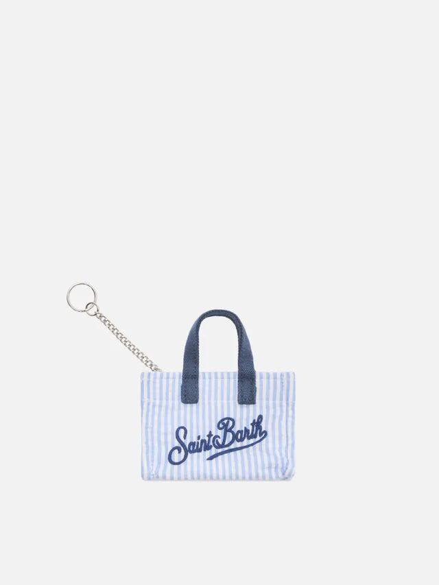 mc2-saint-barth-keychain-mini-borsa-cotone-a-righe-blu-con-logo image 1